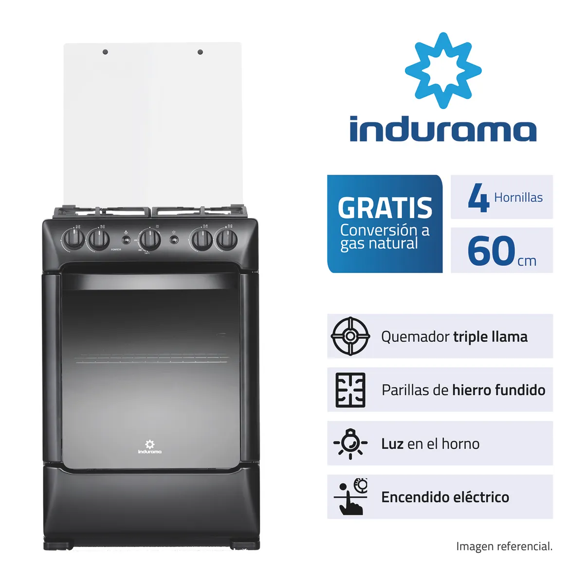 INDURAMA - Cocina POMPEYA Zafiro 4 Hornillas