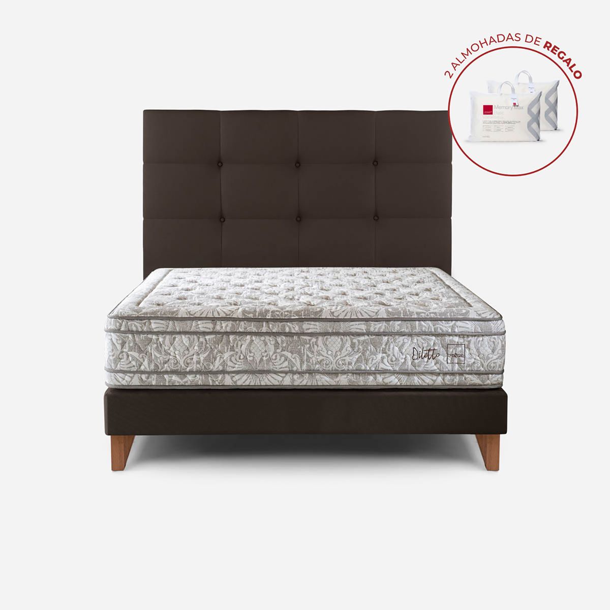 ROSEN - Dormitorio Europeo Diletto Issey Mocca 2 Plz + 2 Almohadas Memory