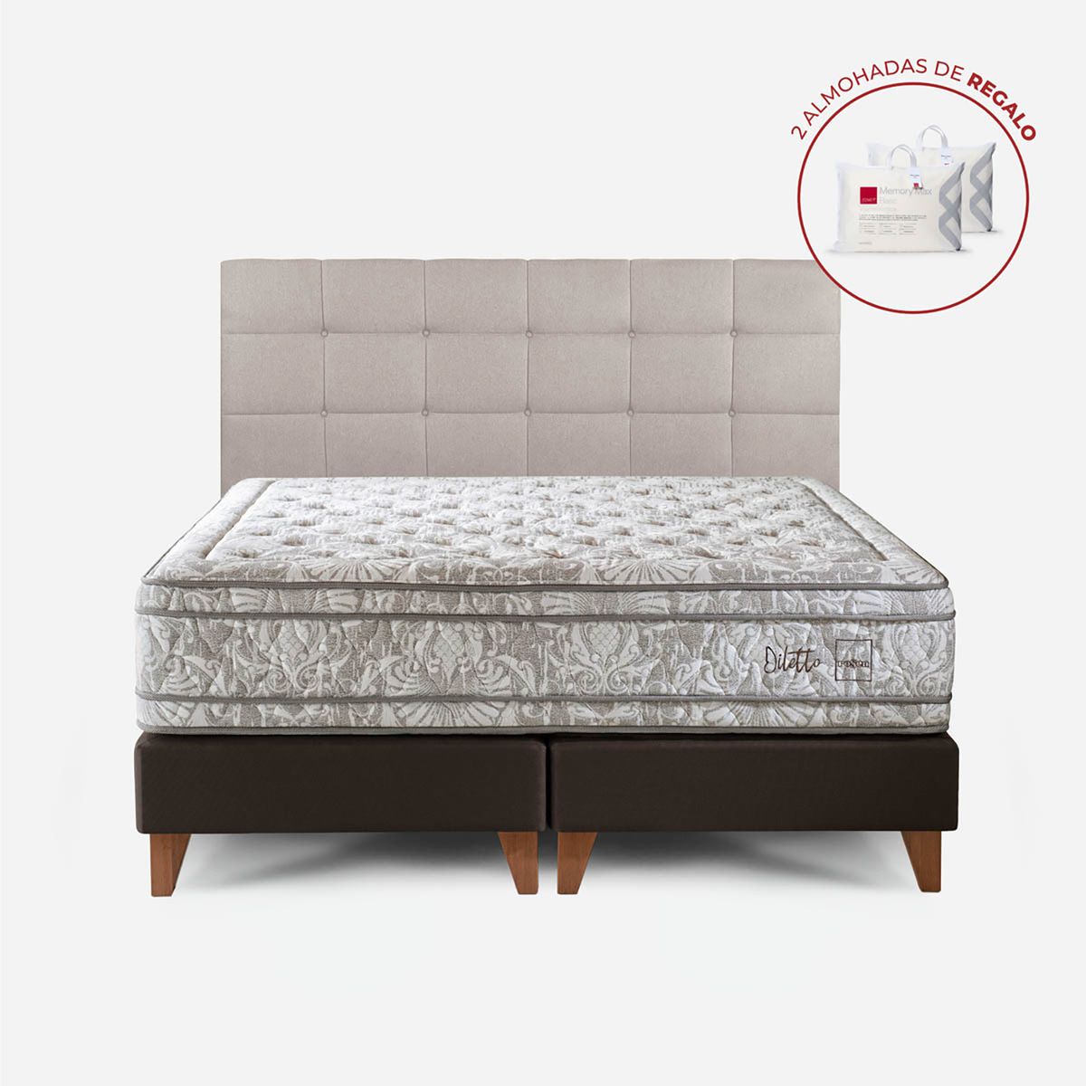 ROSEN - Dormitorio Europeo Diletto Issey Niebla King + 2 Almohadas Memory