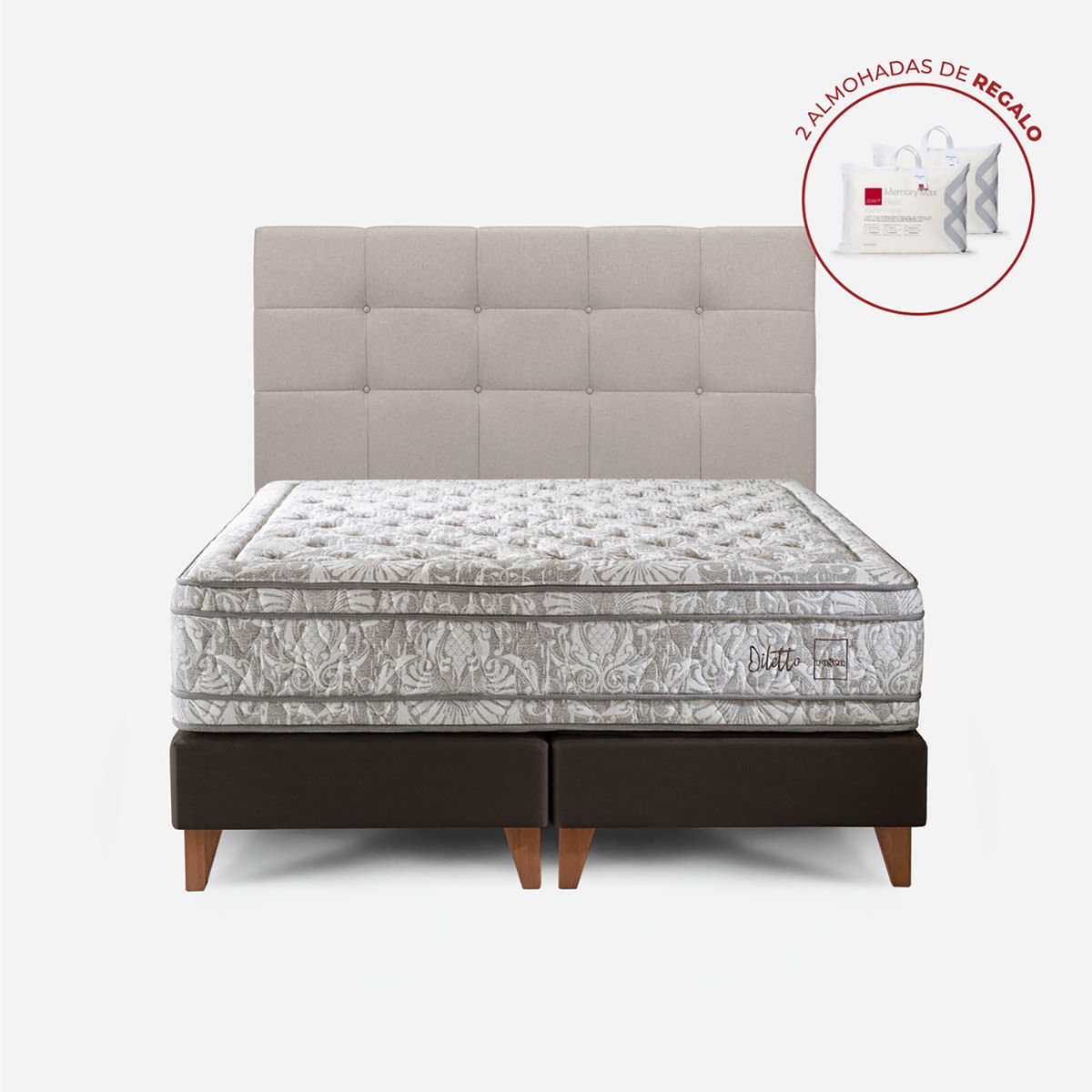 ROSEN - Dormitorio Europeo Diletto Issey Niebla Queen + 2 Almohadas Memory