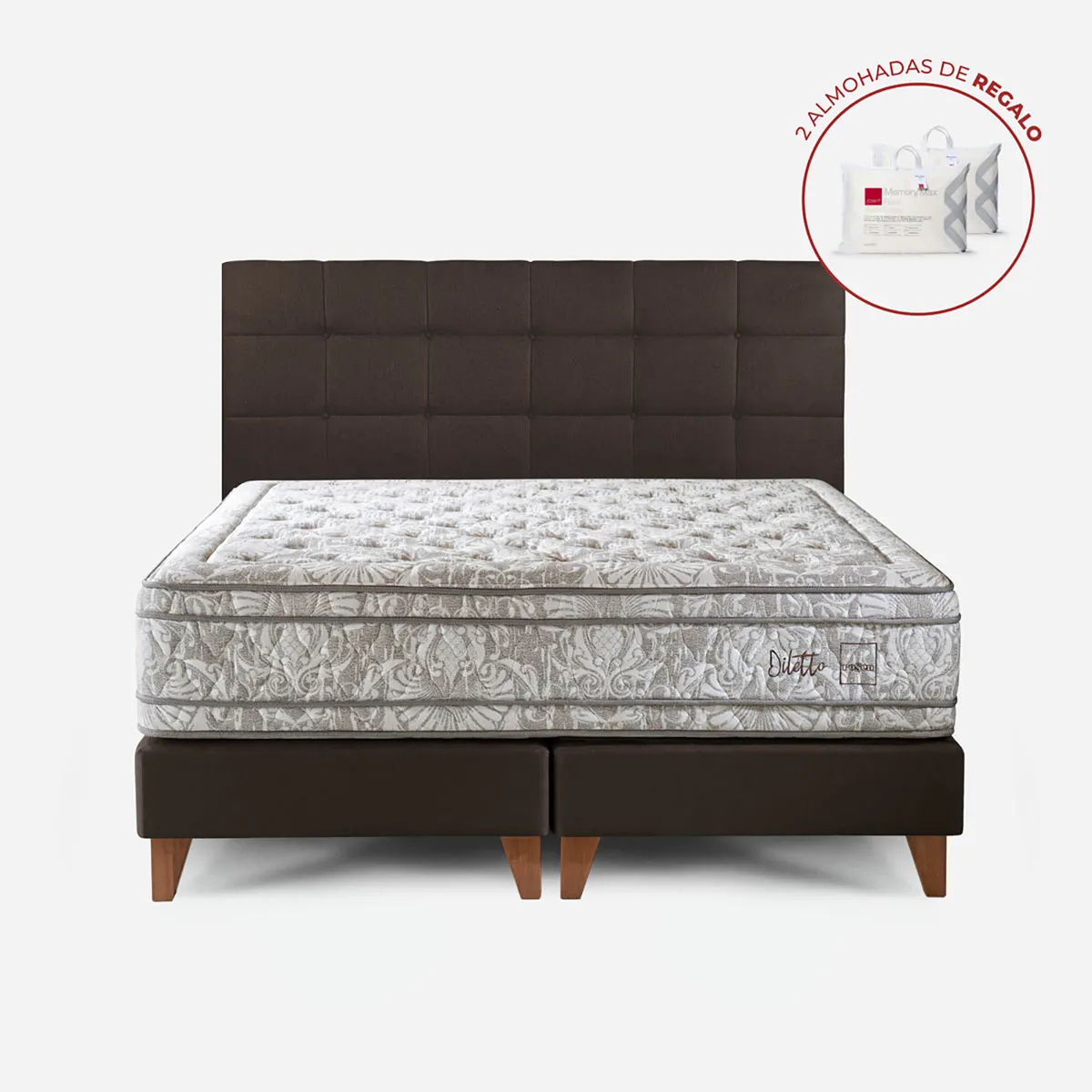 ROSEN - Dormitorio Europeo Diletto Issey Mocca King + 2 Almohadas Memory