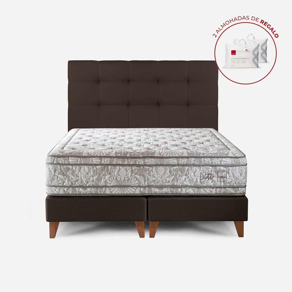 ROSEN - Dormitorio Europeo Diletto Issey Mocca Queen + 2 Almohadas Memory