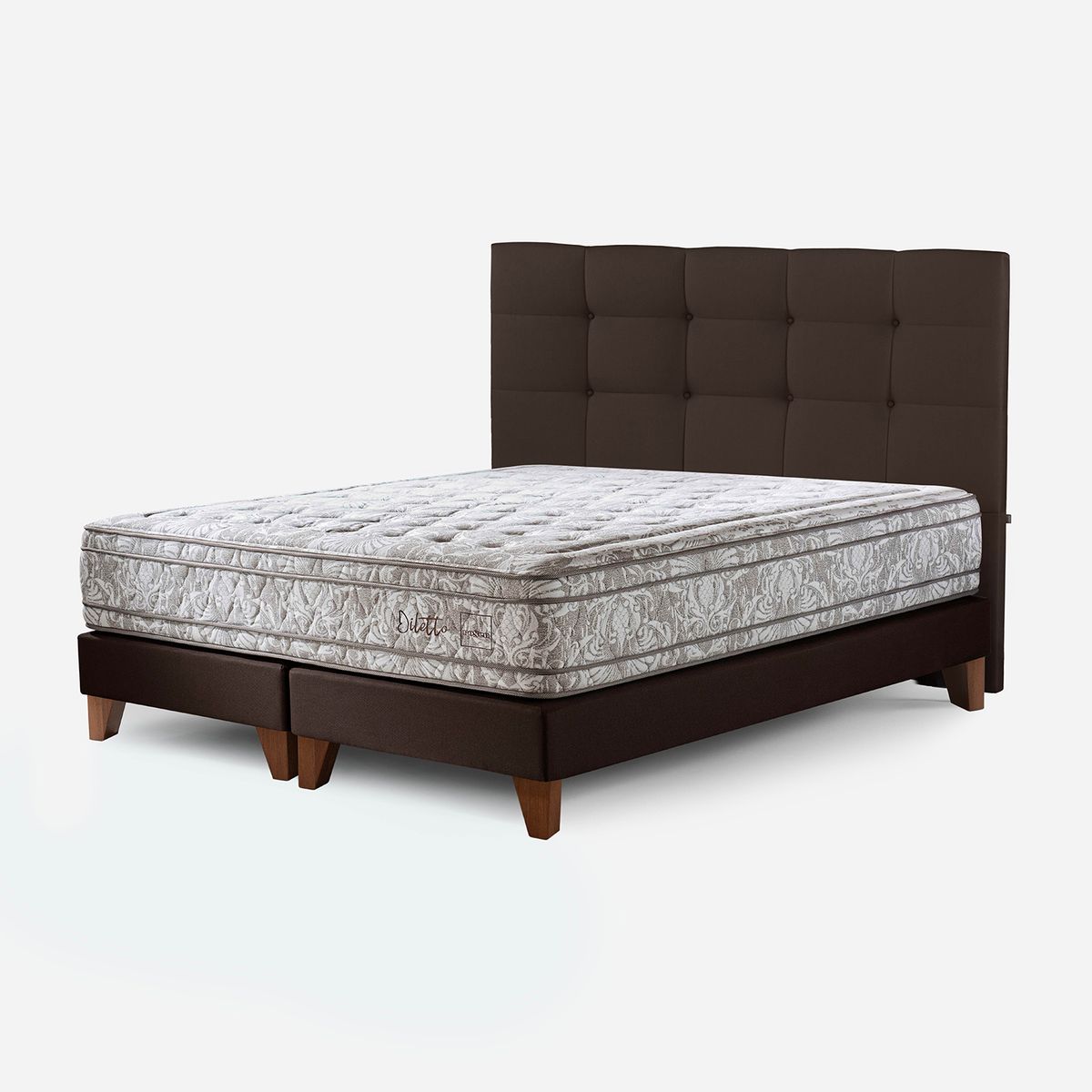 ROSEN - Dormitorio Europeo Diletto Issey Mocca Queen + 2 Almohadas Memory