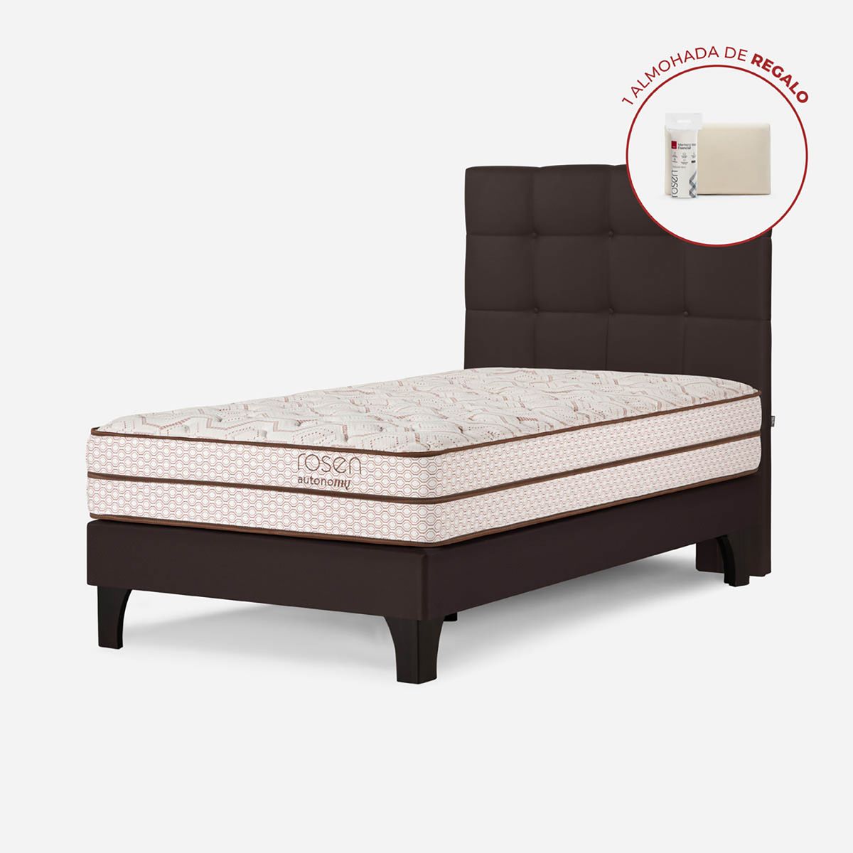 ROSEN - Dormitorio Europeo Autonomy Land Issey Mocca 1.5 Plz + 1 Almohada Esencial