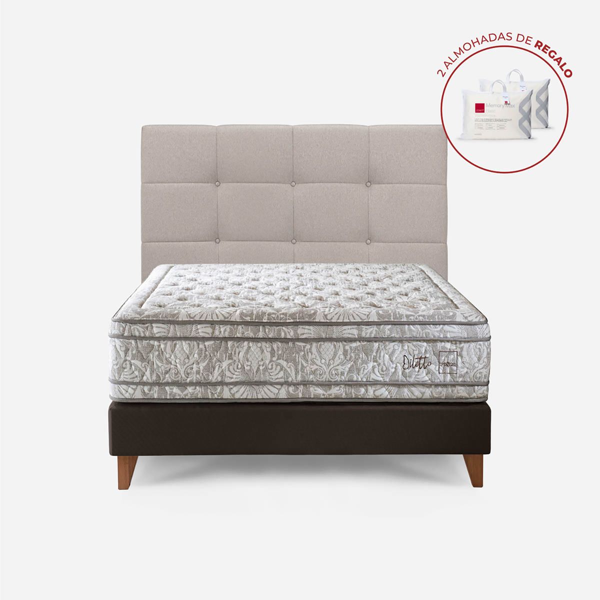 ROSEN - Dormitorio Europeo Diletto Issey Niebla 2 Plz + 2 Almohadas Memory