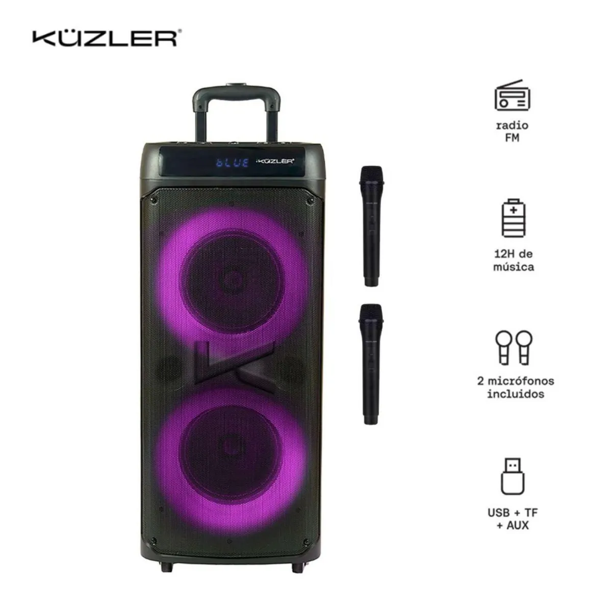 KUZLER - Torre de Sonido Bluetooth 12h Con 2 Microfonos ROCKBOX-1