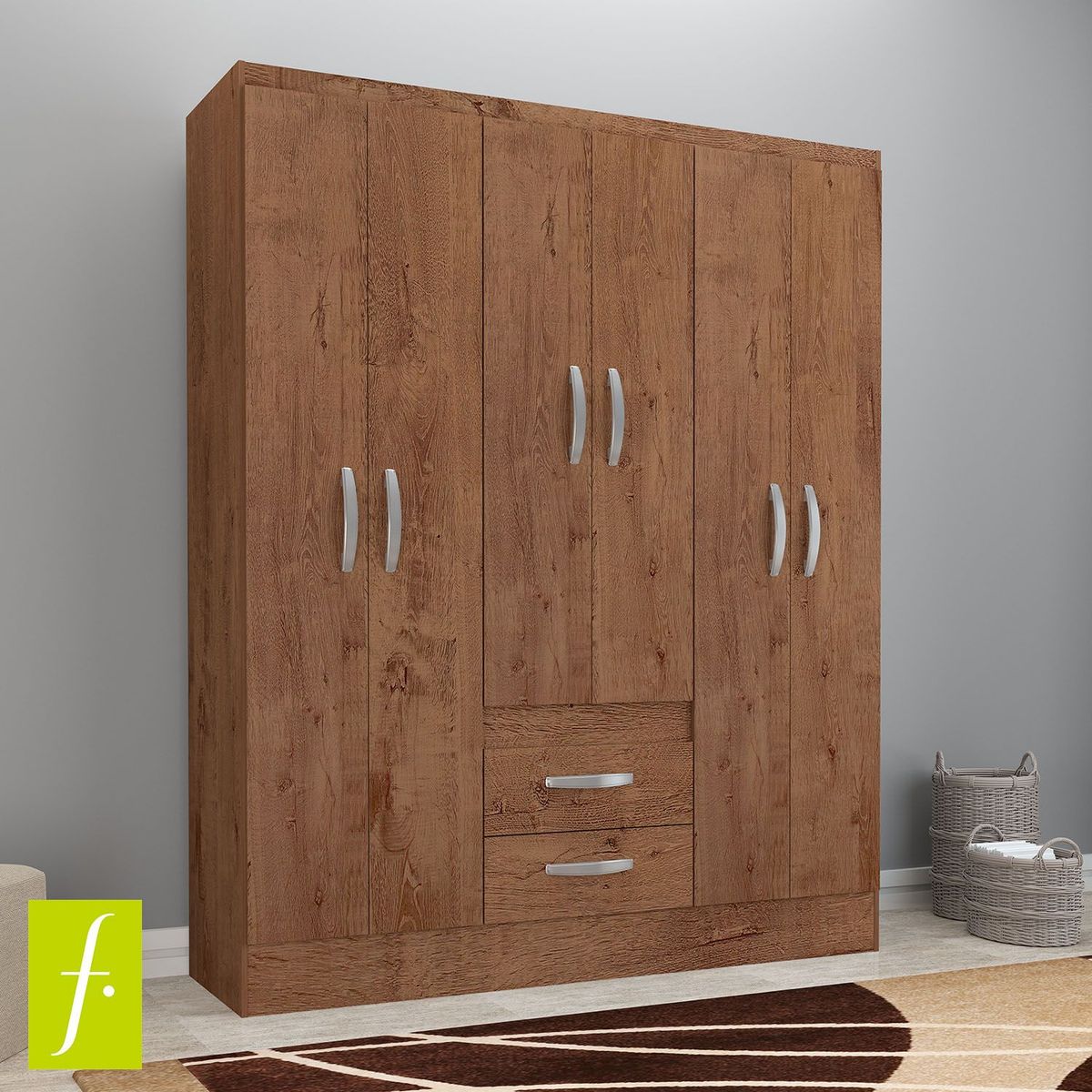 MICA - Ropero Canela 6 Puertas 2 Cajones