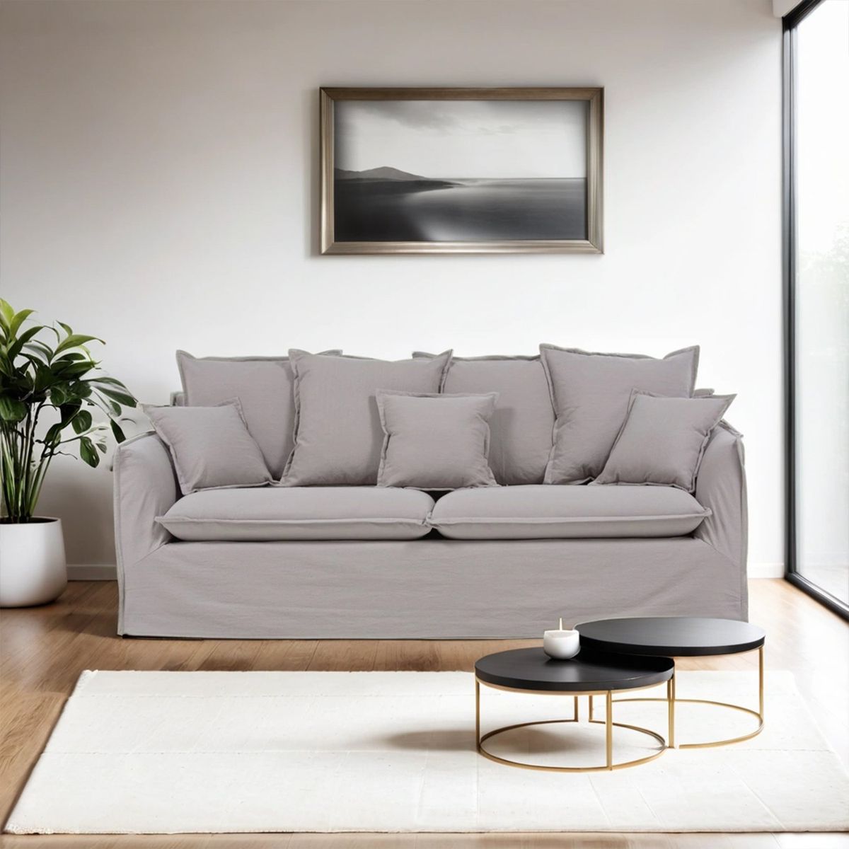 BASEMENT HOME - Sofá Atlanta 3 Cuerpos con Cojines de Plumas