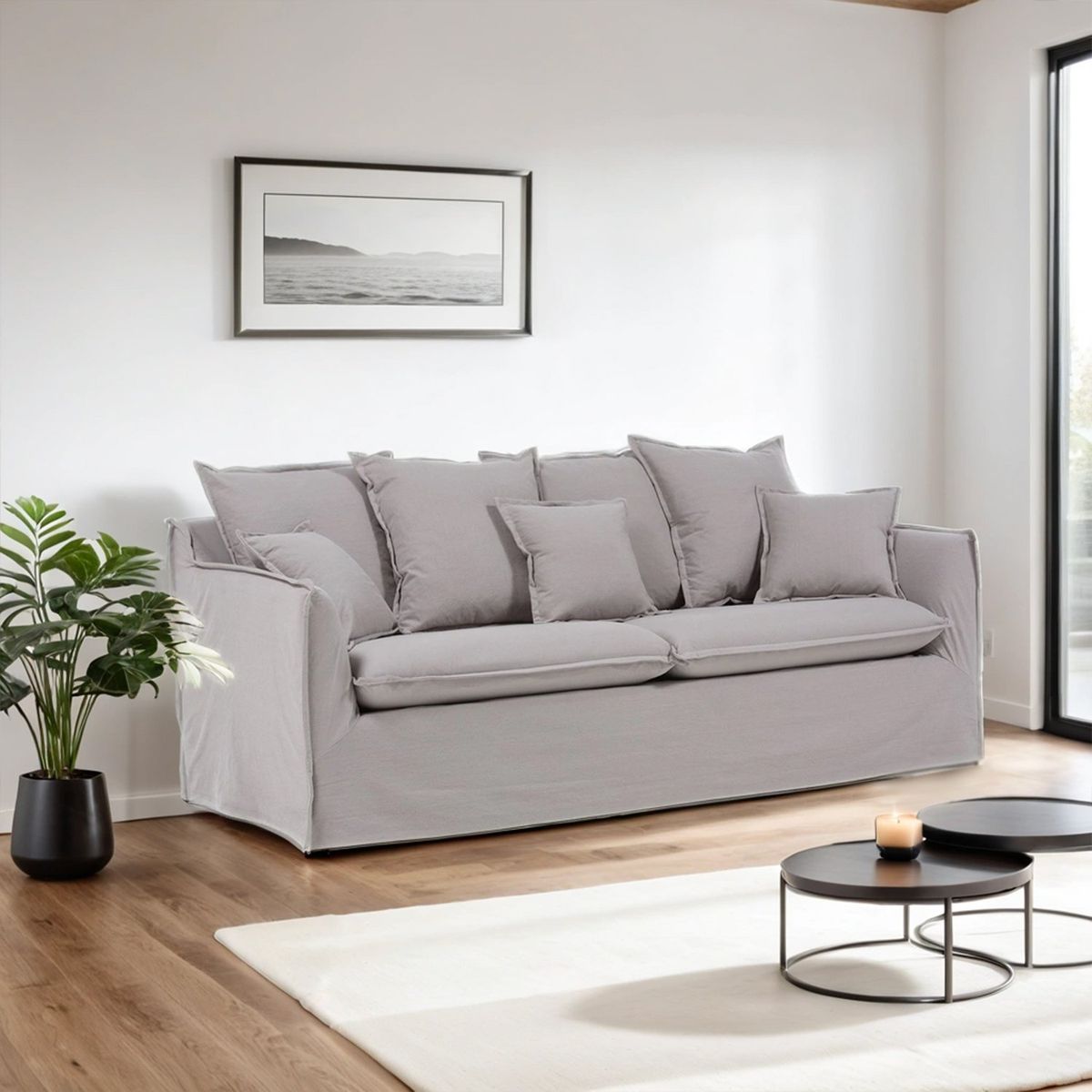 BASEMENT HOME - Sofá Atlanta 3 Cuerpos con Cojines de Plumas