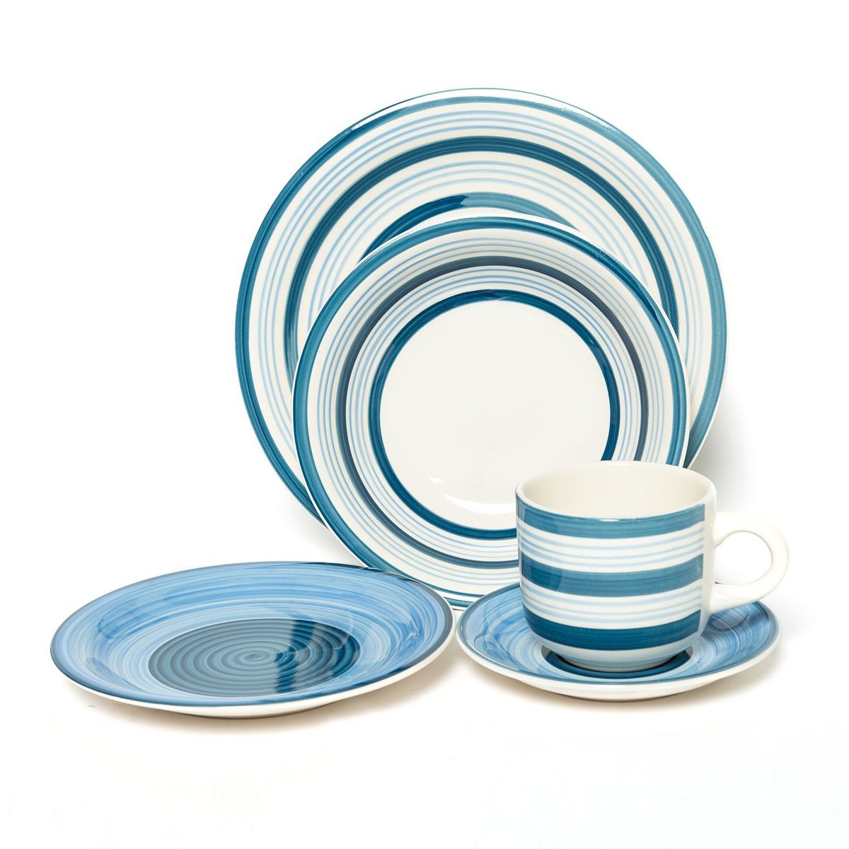 AMBIENTA - Juego de Vajilla Cerámica 20 Piezas Náutico