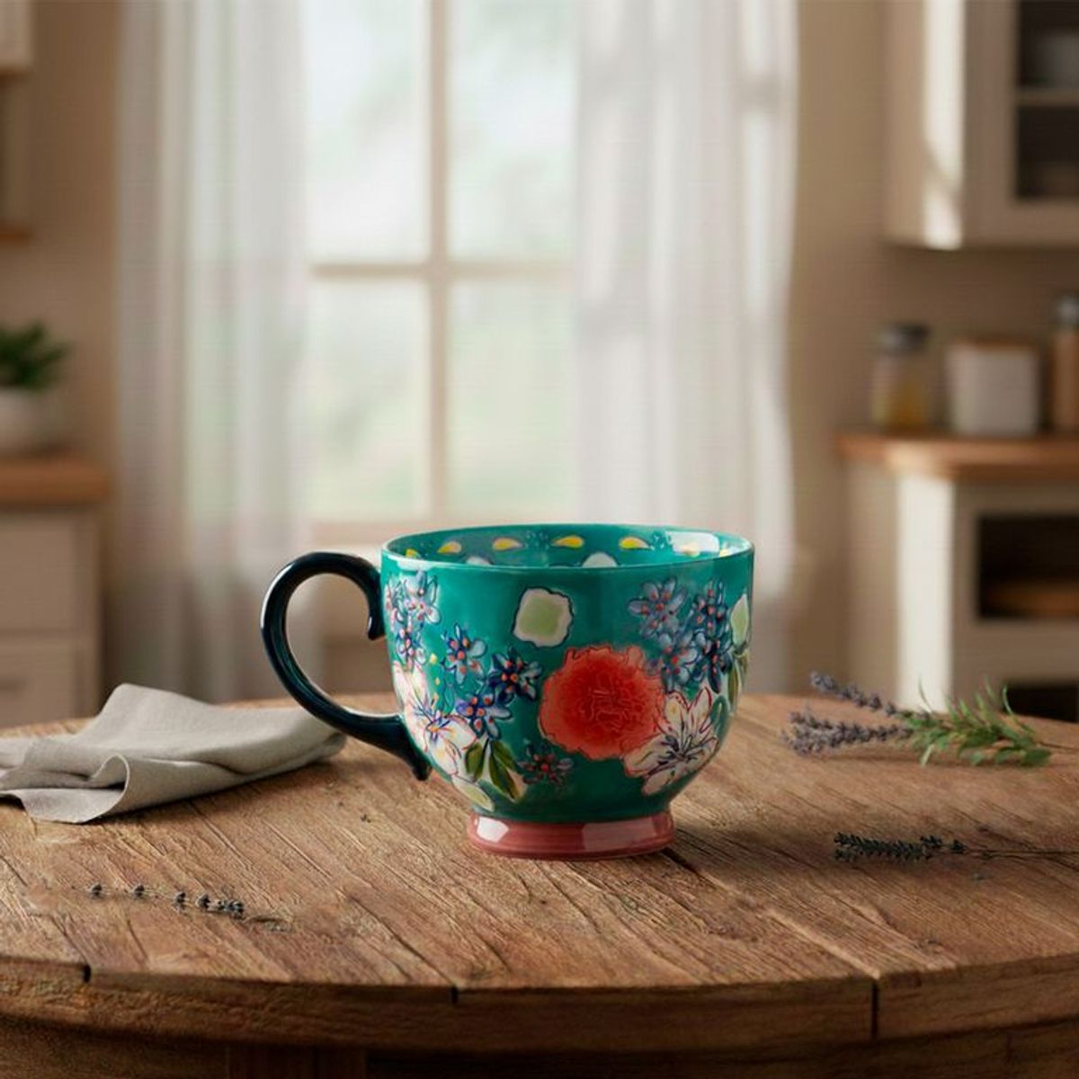 ROBERTA ALLEN - Taza Cerámica 15 cm Flori Turquesa