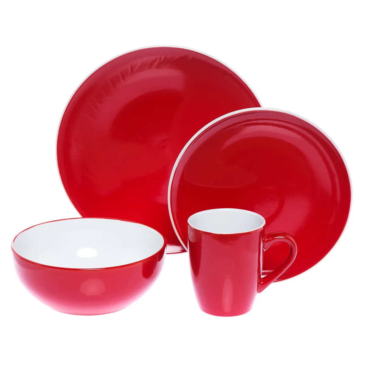 MICA - Juego de Vajilla Cerámica 16 Piezas Rojo