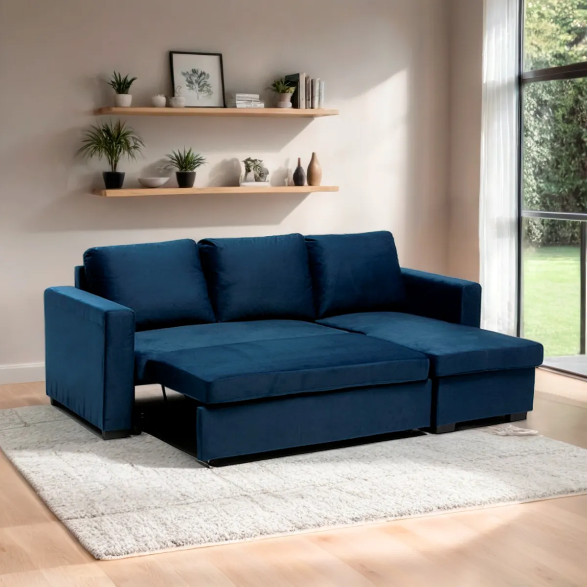 MICA - Futón Seccional Convertible Elina 3 Cuerpos Derecho 2 Plz con Almacenamiento