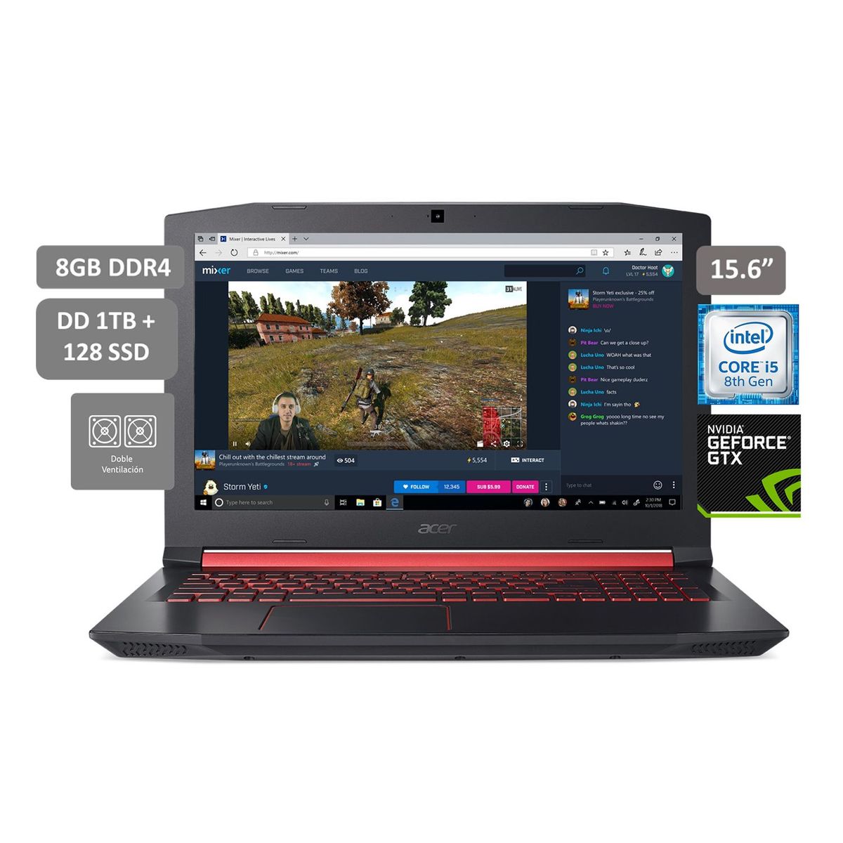 ACER - Laptop Gamer Nitro5 Core i5-8300H 15.6" 8GB 1TB +128SSD + 4GB Video Nvidia GTX 1050