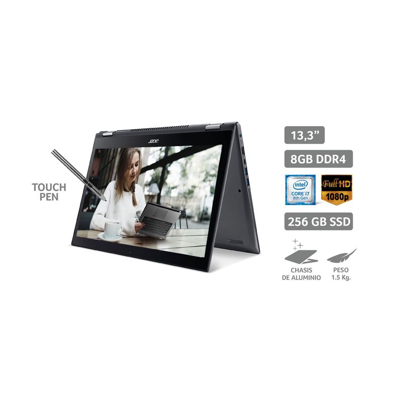 ACER - Laptop Spin5 2en1 13.3" Core i7 8va Gen 8GB RAM 256GB SSD - Pantalla Touch Full HD