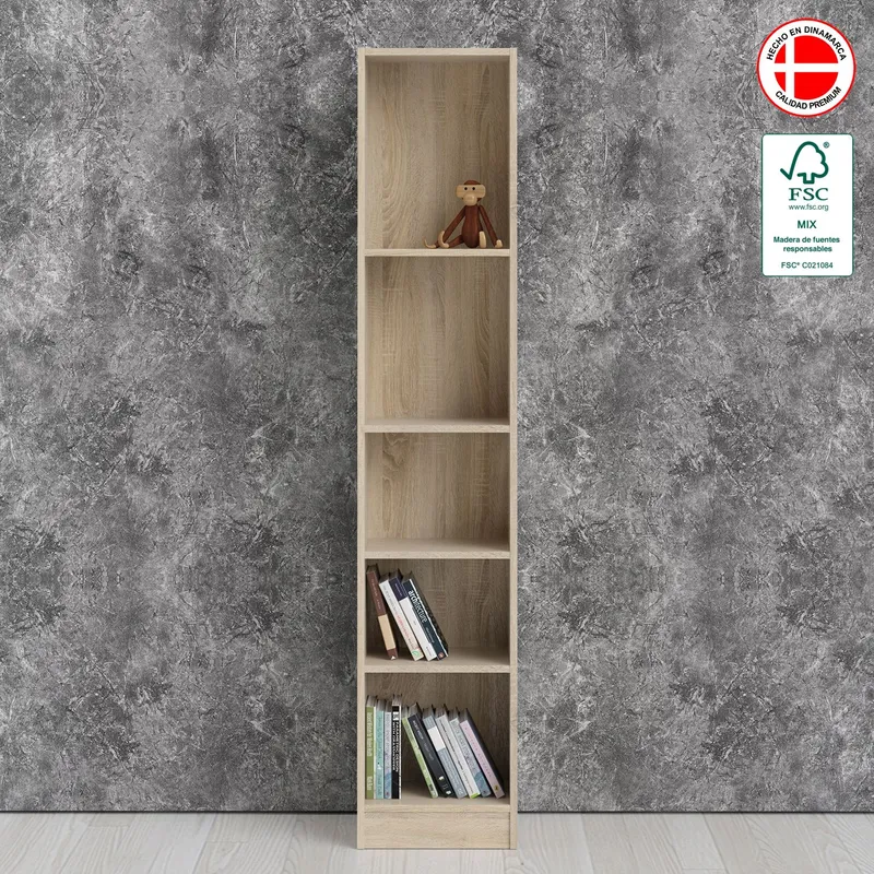 TVILUM - Estante Librero Basic Roble 5 Espacios