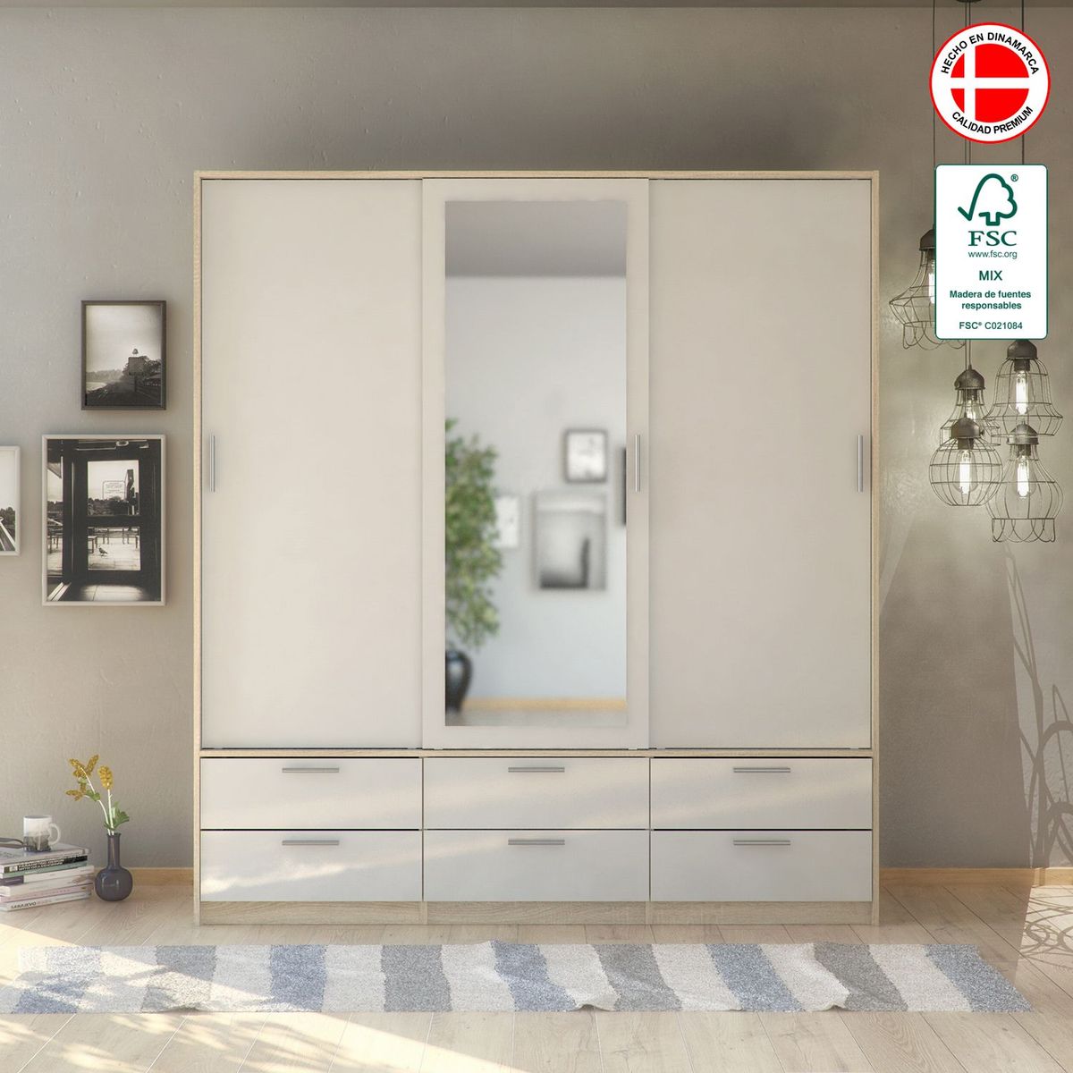 TVILUM - Ropero Line 3 Puertas 6 Cajones