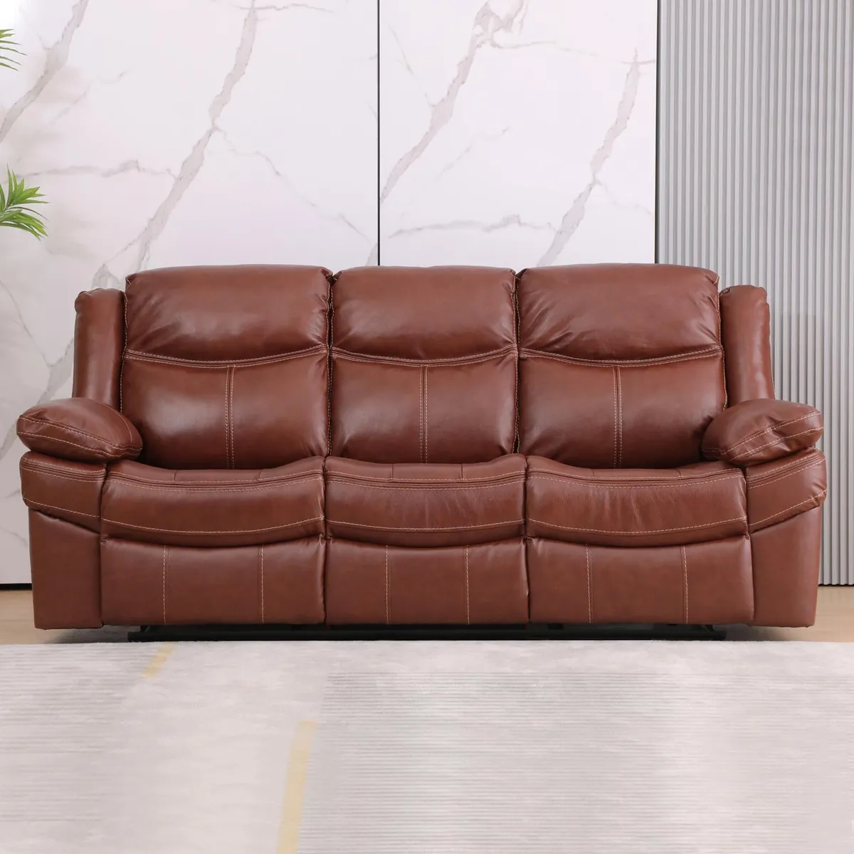 BASEMENT HOME - Sofá Reclinable Kanye 3 Cuerpos Cuero Combinado