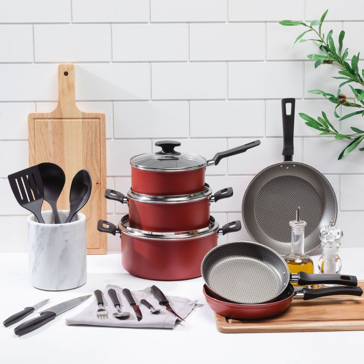 TRAMONTINA - Juego de Ollas 38 Piezas Antiadherente Loreto