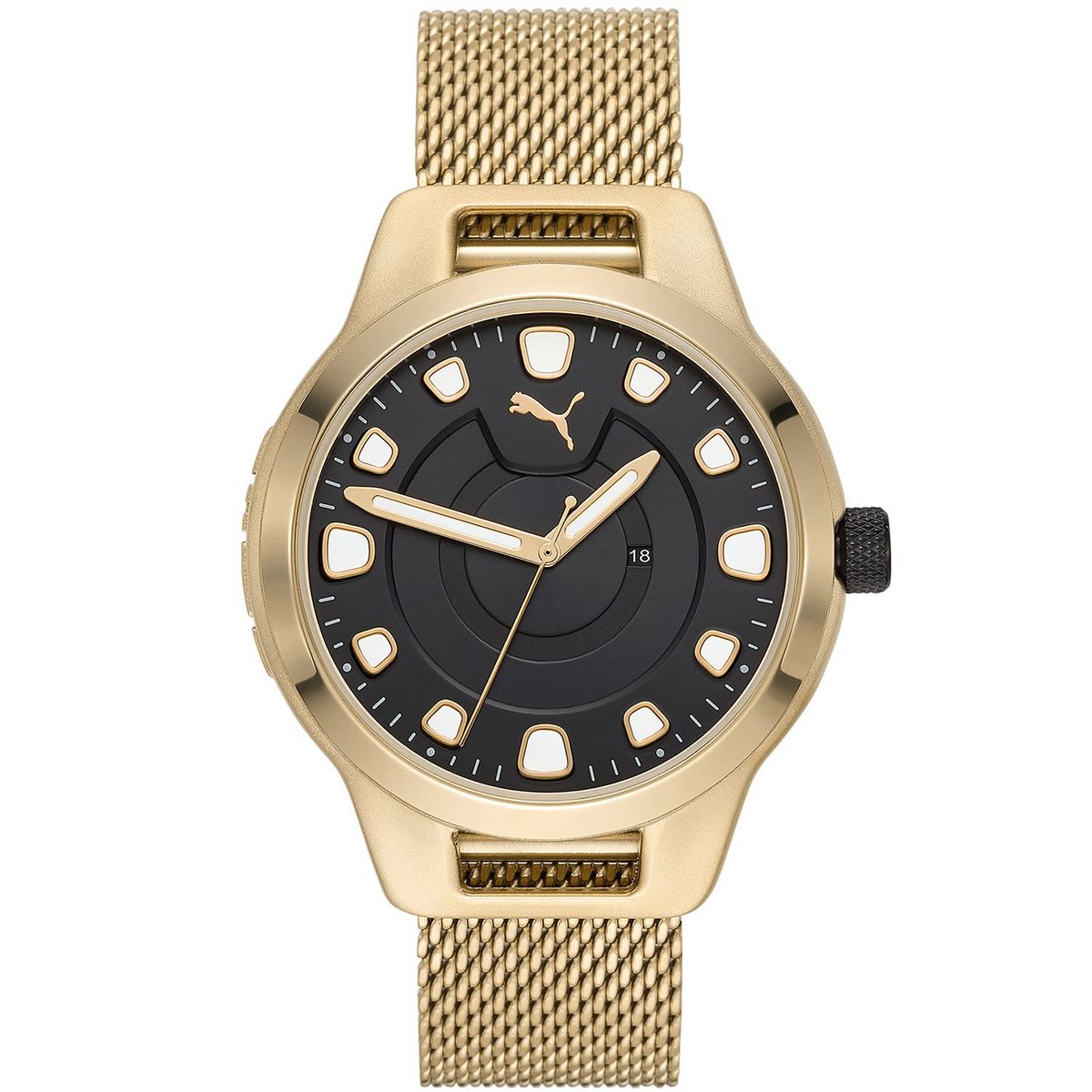PUMA - Reloj Puma Caballero, extensible acero dorado, carátula negra - Análogo