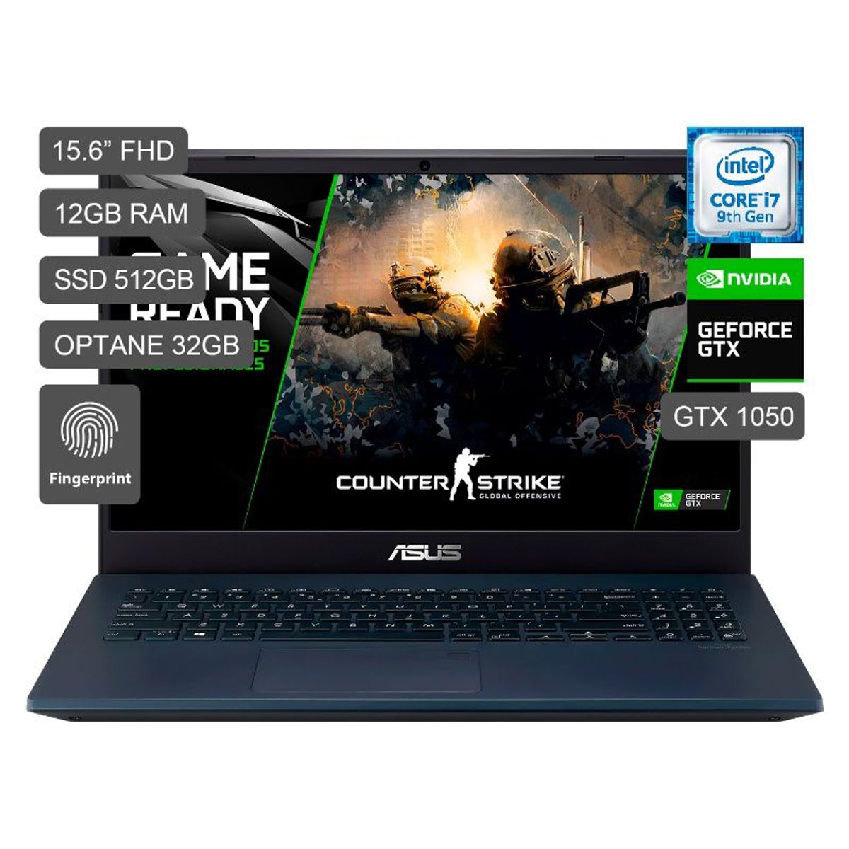ASUS - Laptop ASUS Core i7 9th Gen 512GB SSD + 32GB OPTANE TG 12GB GTX1050 4GB