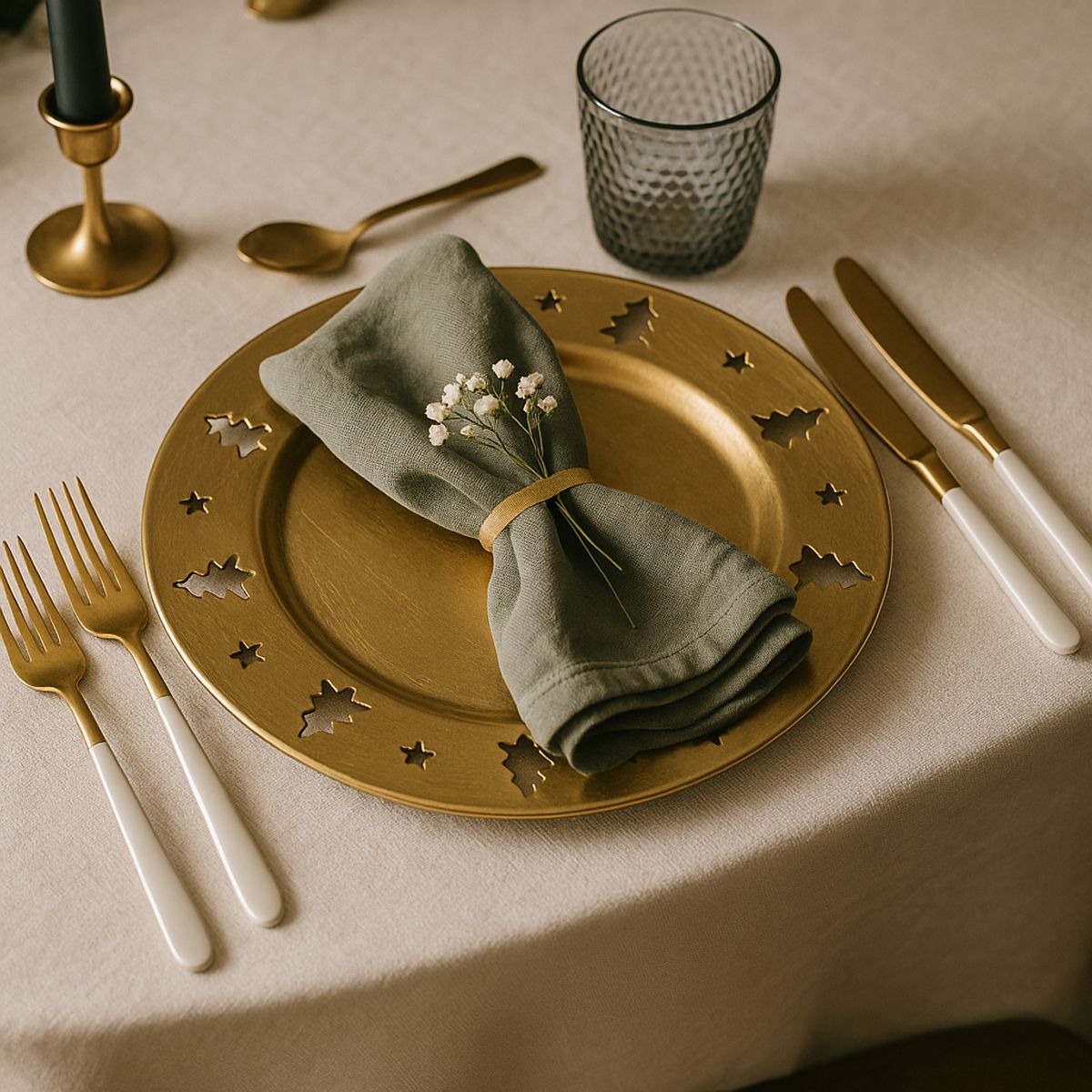 MICA - Plato Base Mica Arbol Dorado Redondo 33 Cm