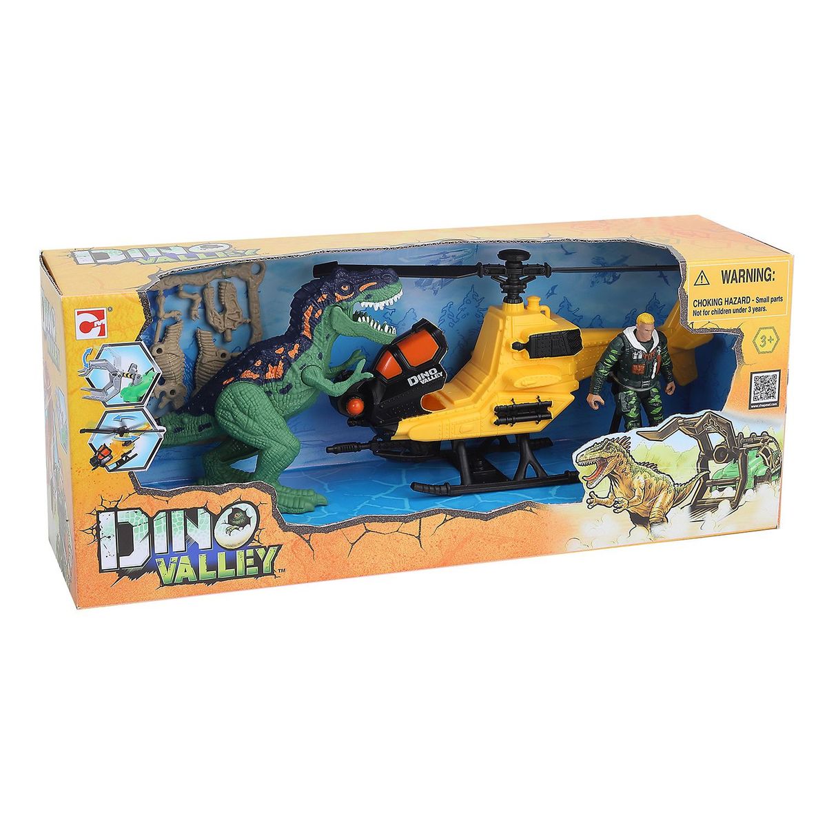 DINO VALLEY - Set de Juguetes Dinosaurio con Helicoptero