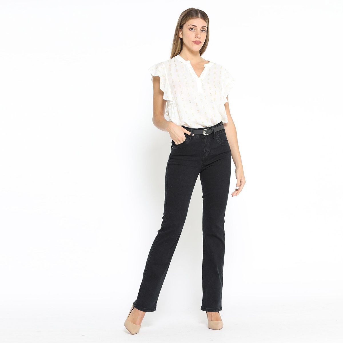 ELLE - Jean Straight Tiro Alto Mujer Elle