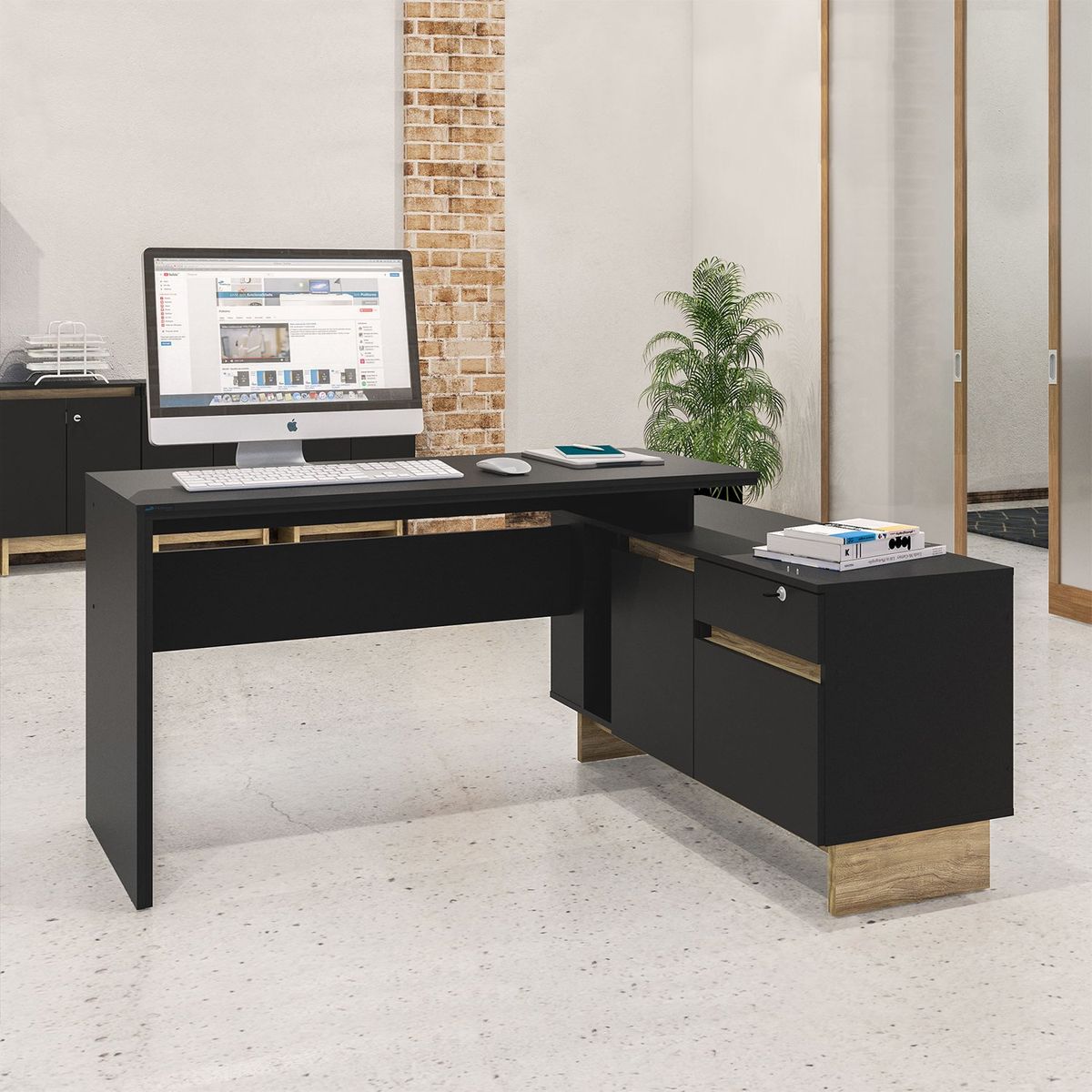 MICA - Escritorio en L Los Angeles 2 Cajones 1 Puerta