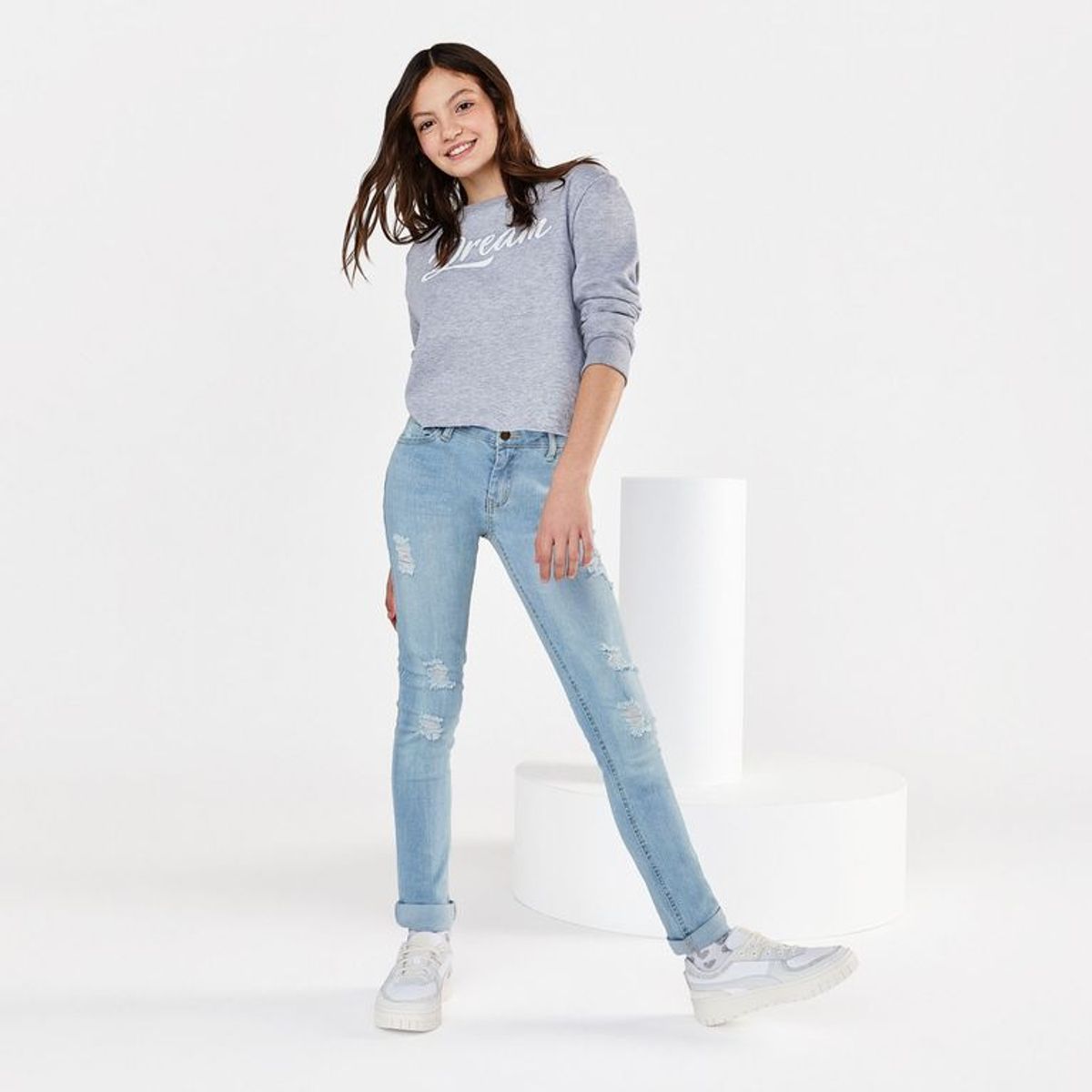 ELEVEN - Jeans Skinny Eleven Niña Algodón Tiro Alto con Roturas