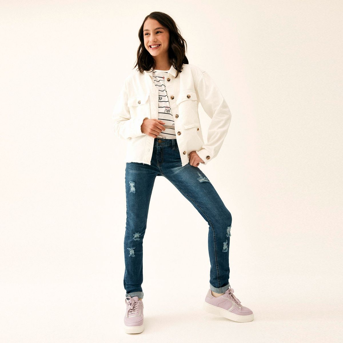 ELEVEN - Jeans Skinny Eleven Niña Algodón Tiro Alto con Roturas