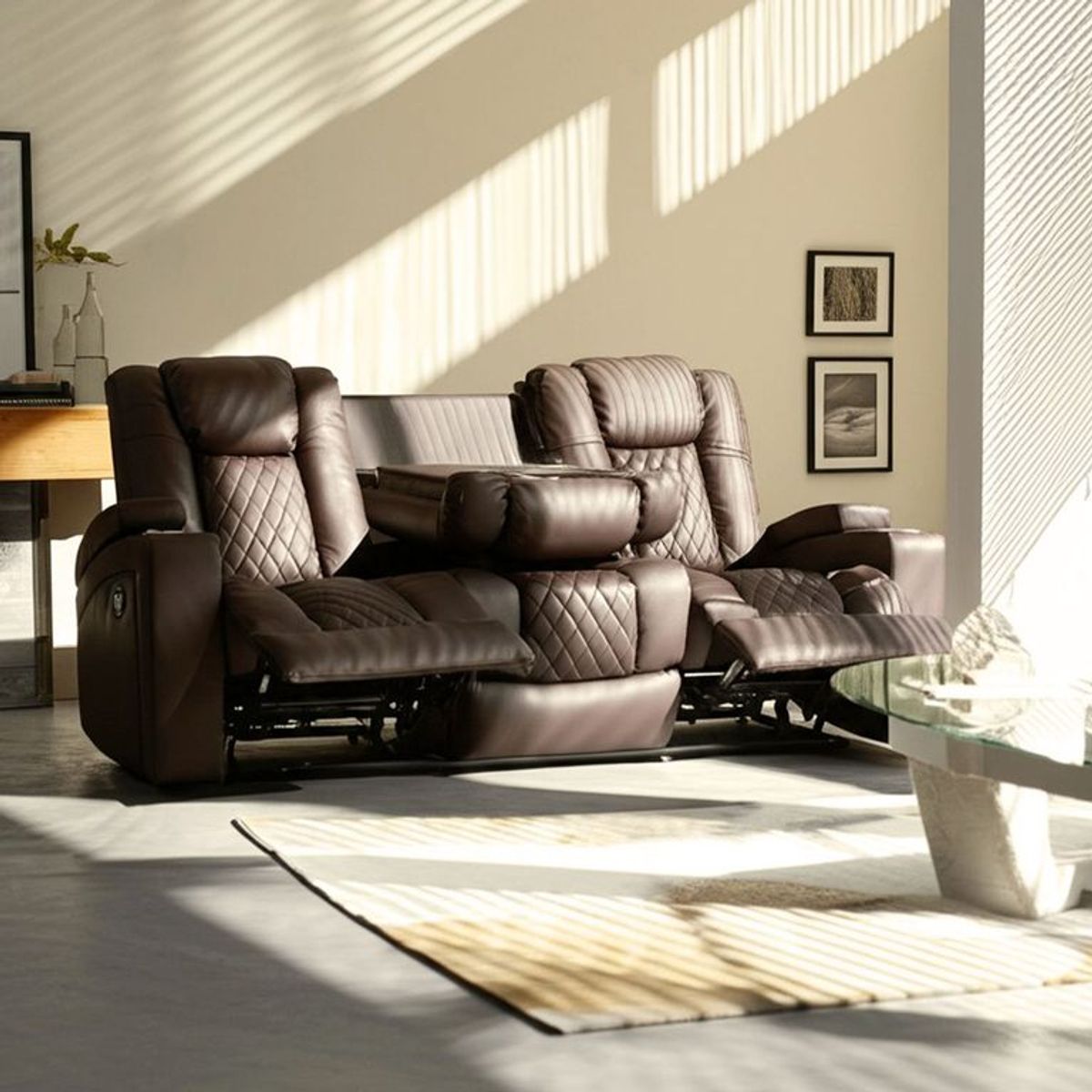 MICA - Sofá Reclinable Bentley 3 Cuerpos con Posavasos y Puerto USB