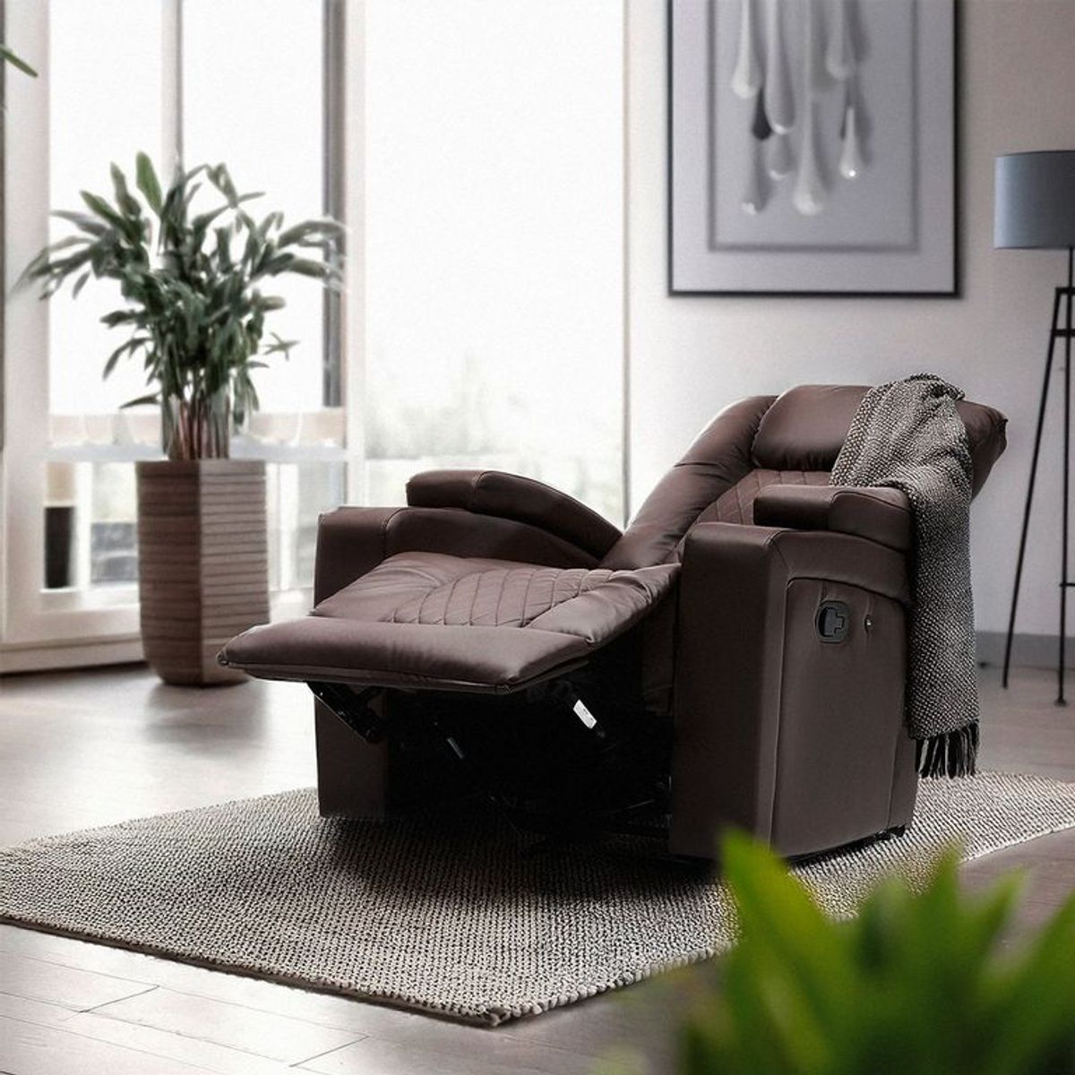 MICA - Sofá Reclinable Bentley 1 Cuerpo con Posavasos y Puerto USB