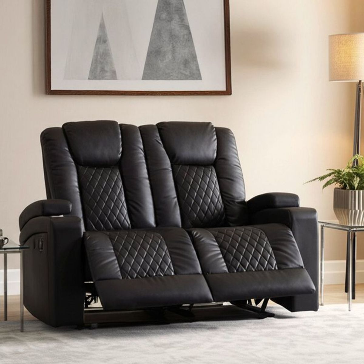 MICA - Sofá Reclinable Bentley 2 Cuerpos Con Posavasos y Puerto Usb