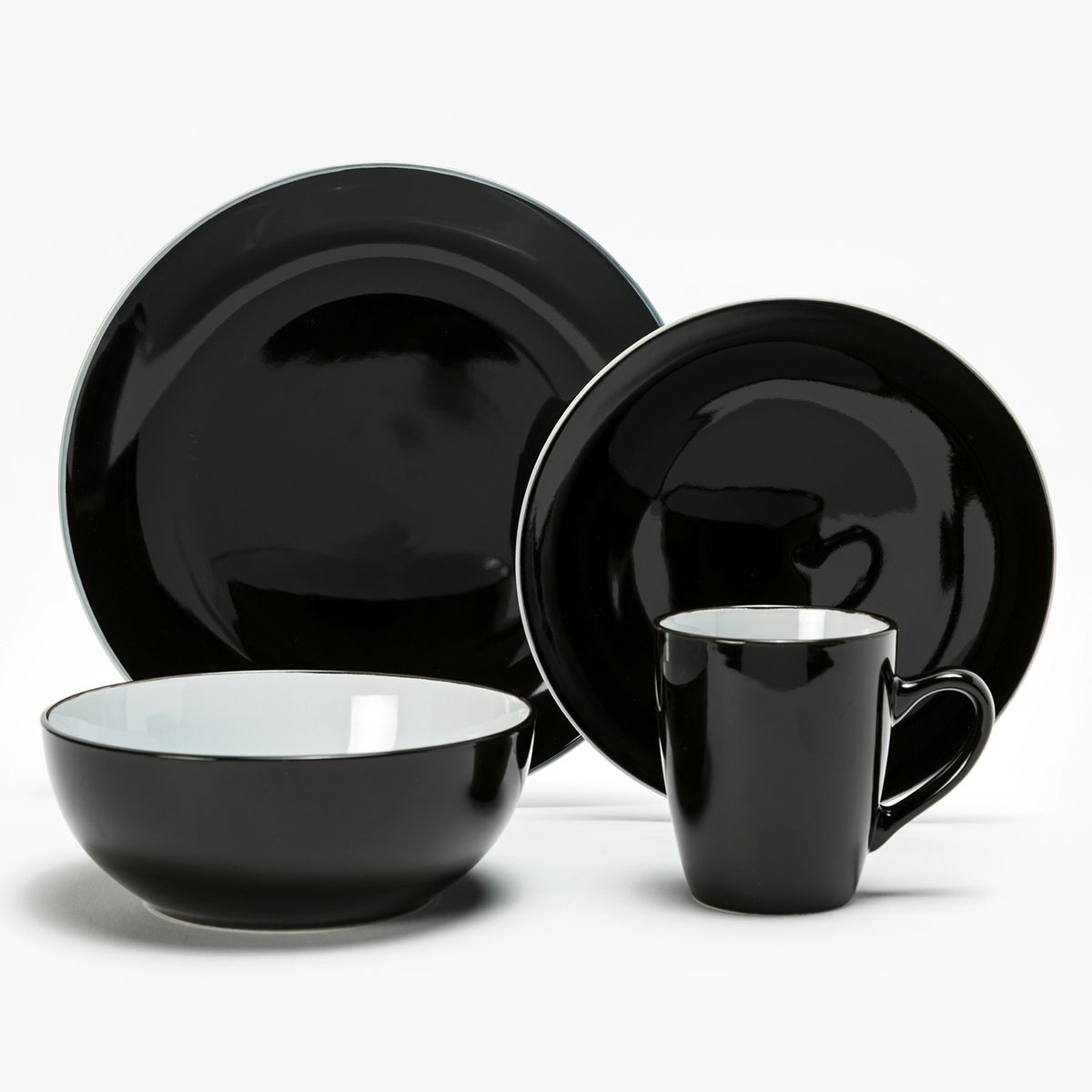 MICA - Juego de Vajilla 16 Pzs Two Tones Negro Blanco