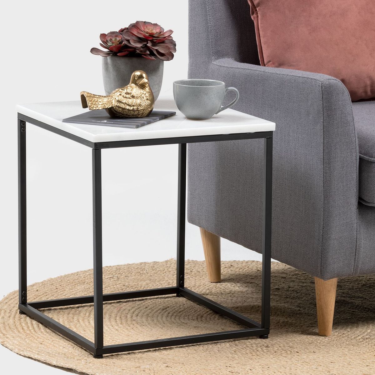 MICA - Mesa auxiliar cuadrada de mármol 45x45x50cm