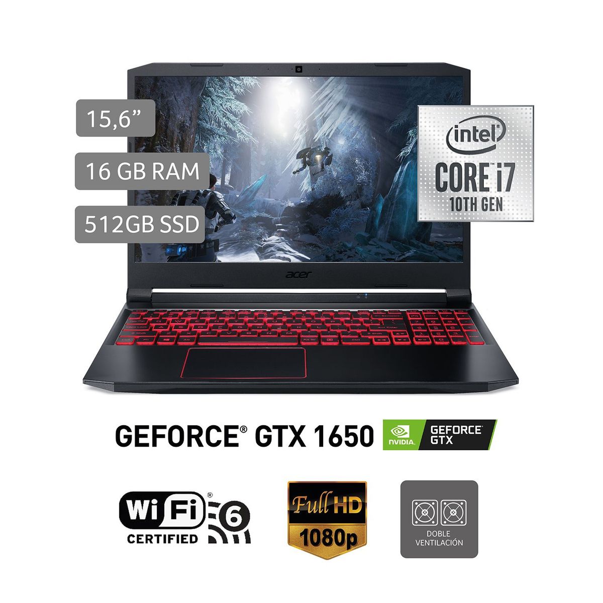 ACER - Gamer Nitro 5 AN515-55-77FB 15.6" FHD Core i7 10750H 16GB 512GB  4GB NVIDIA GTX 1650 Wifi 6