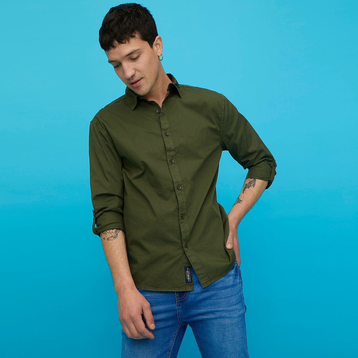 BEARCLIFF - Camisa Manga Larga de Algodón Hombre