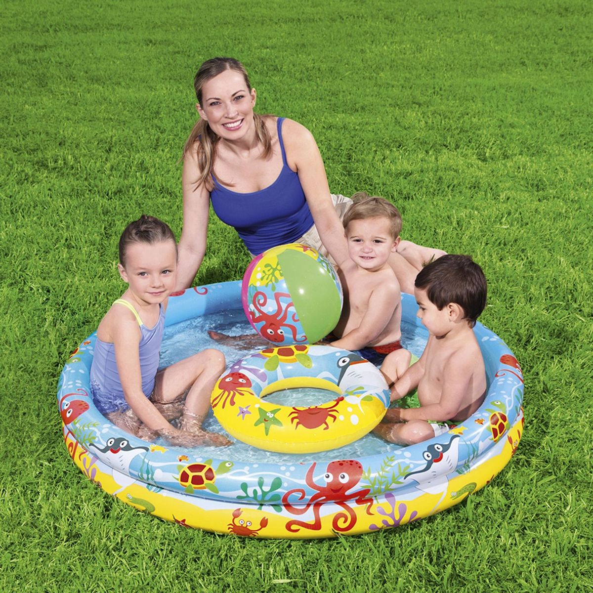 BESTWAY - Piscina Para Niños Incluye Aro Y Pelota Inflable Capacidad 137 L - 1.22M X 20cm