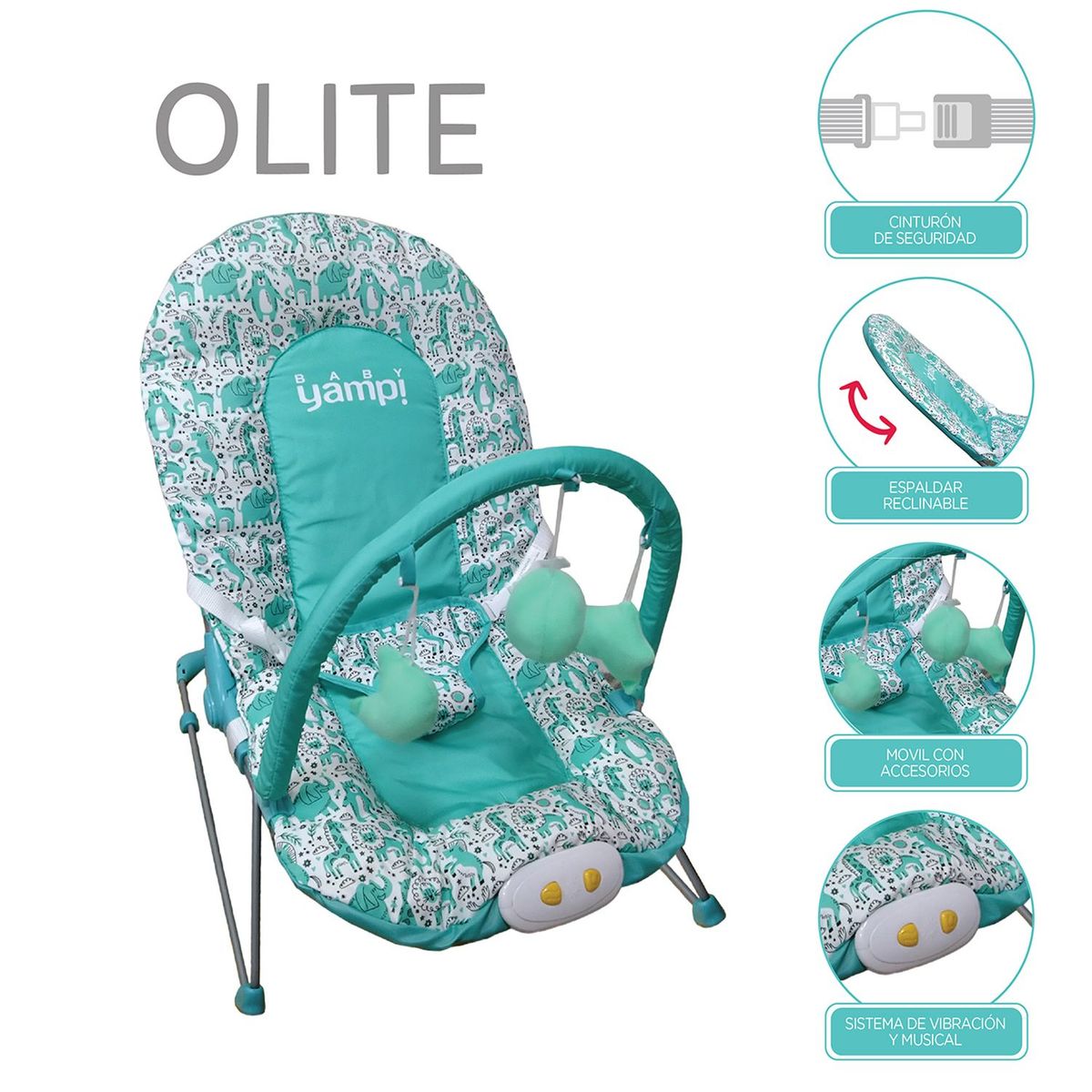 YAMP - Silla Bouncer para Bebé Mecedora Turquesa