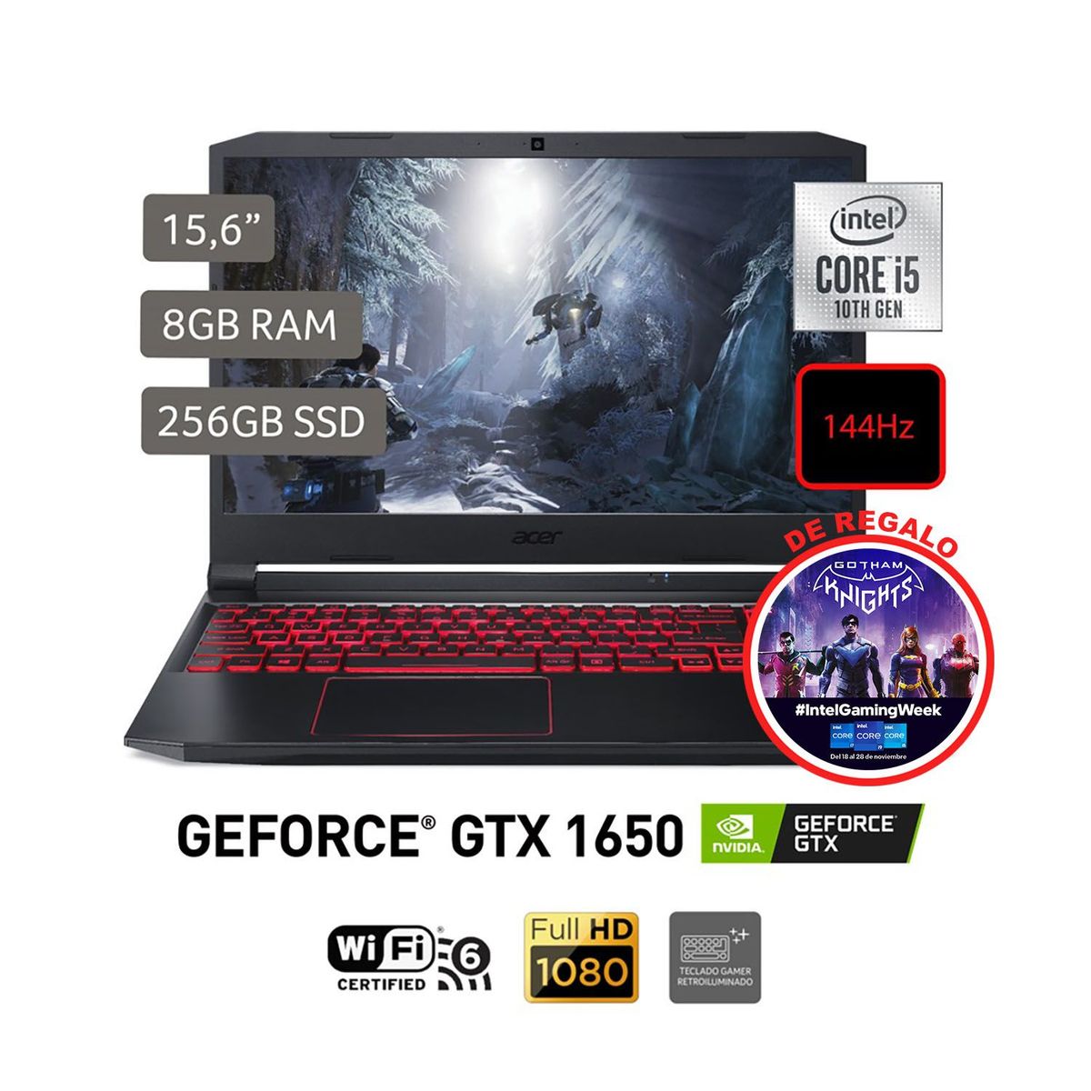 ACER - Nitro 5 Gamer Intel Core i5 10300H 15.6¿ IPS 144Hz 8GB 256GB SSD GTX1650