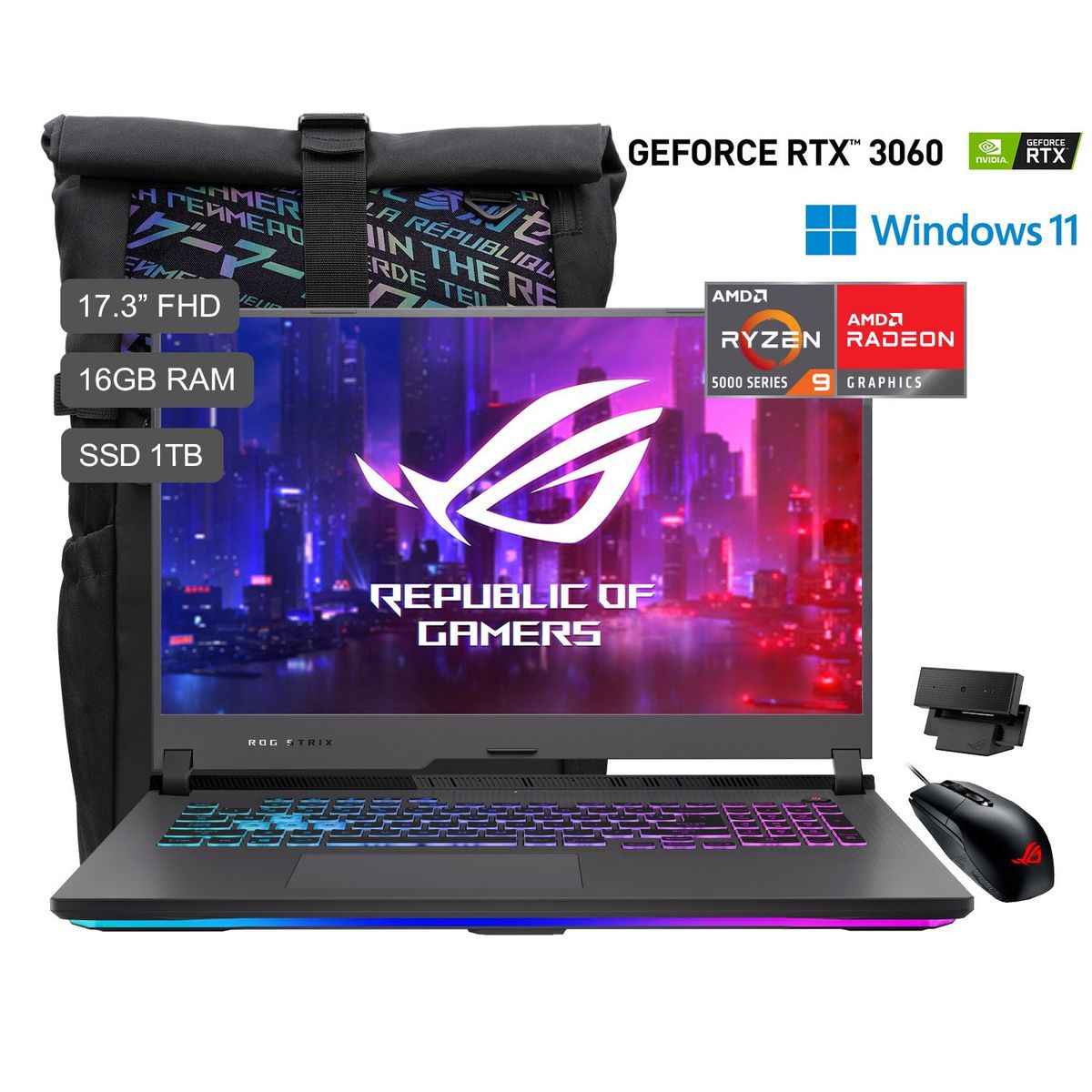 ASUS - ROG Strix G17 G713 Ryzen 9 5900HX 17.3'' FHD IPS 1TB SSD 16GB RAM 6GB NVIDIA GeForce RTX 3060