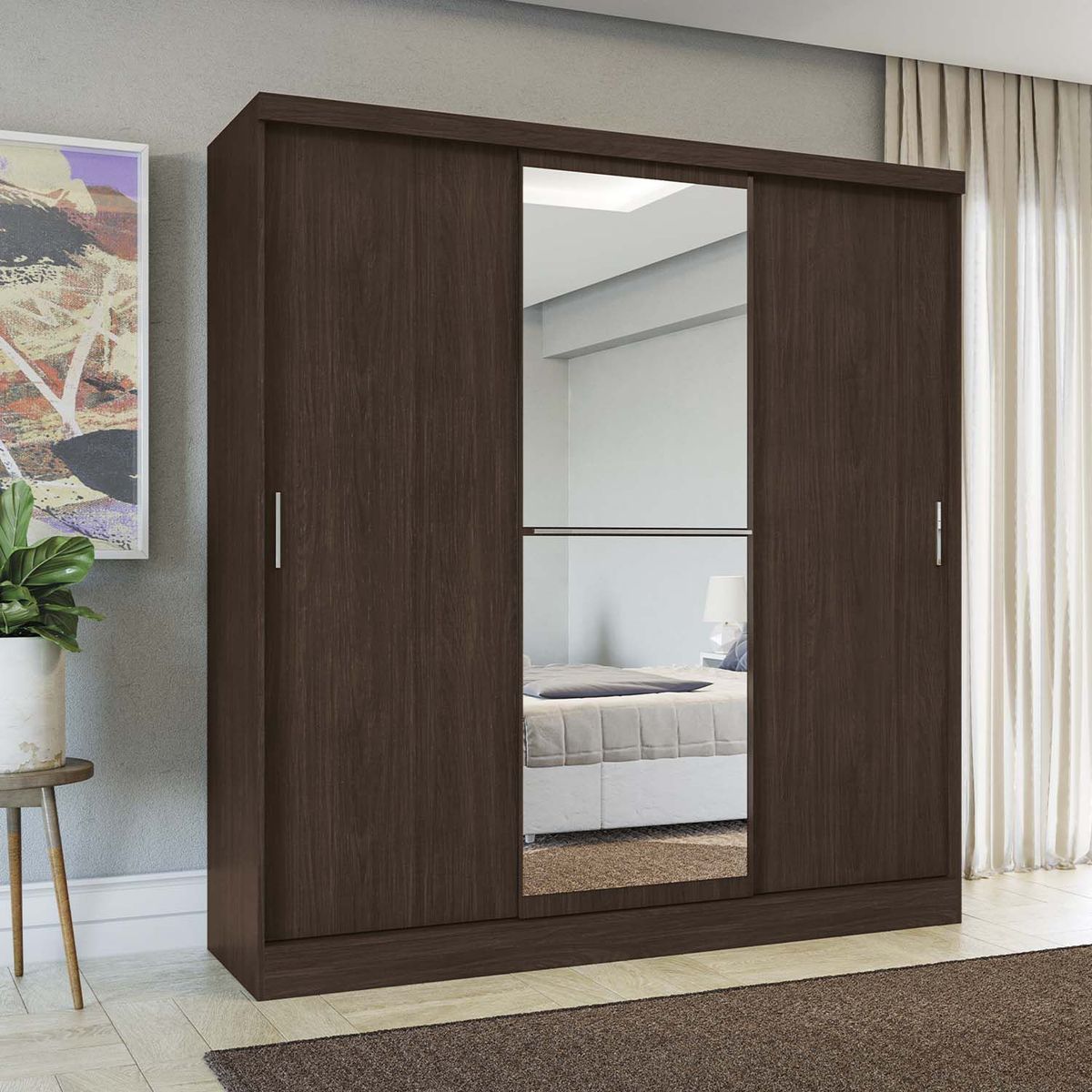 MICA - Ropero 3 Puertas 3 Cajones jacaranda