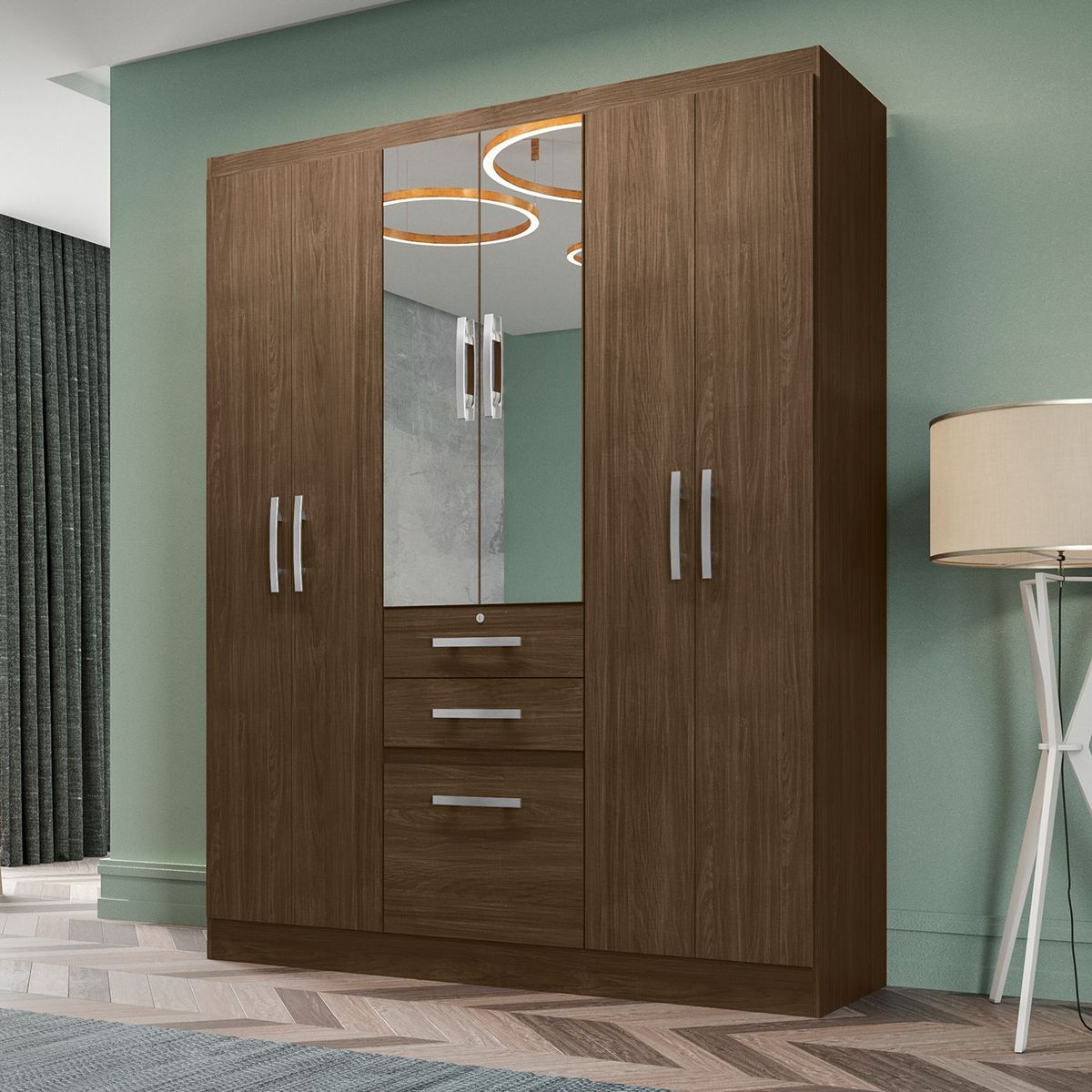 MICA - Ropero 7 Puertas 2 Cajones con Espejo