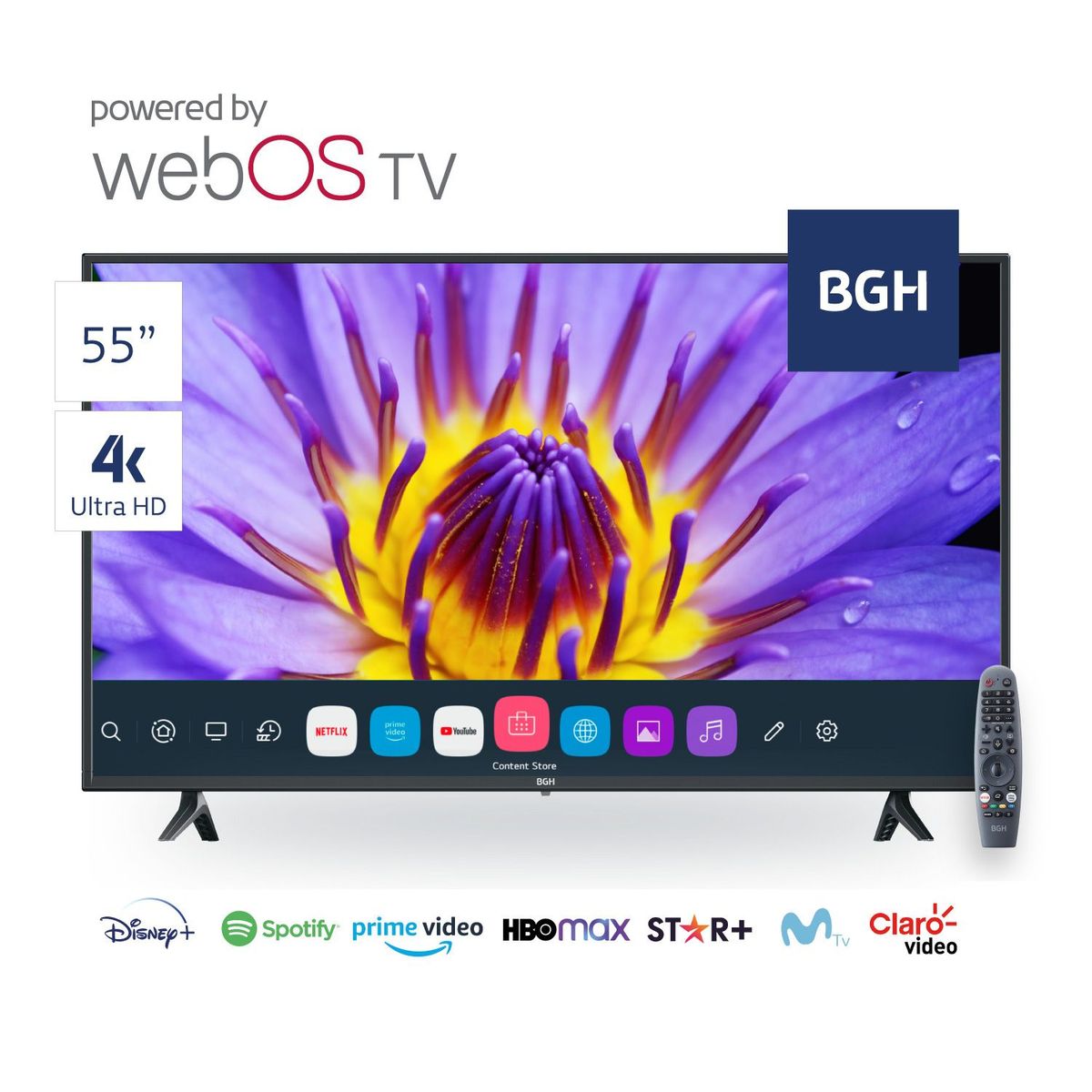 BGH - Televisor 55" BGH WebOS 4K UHD Smart TV B5521UK6WIP
