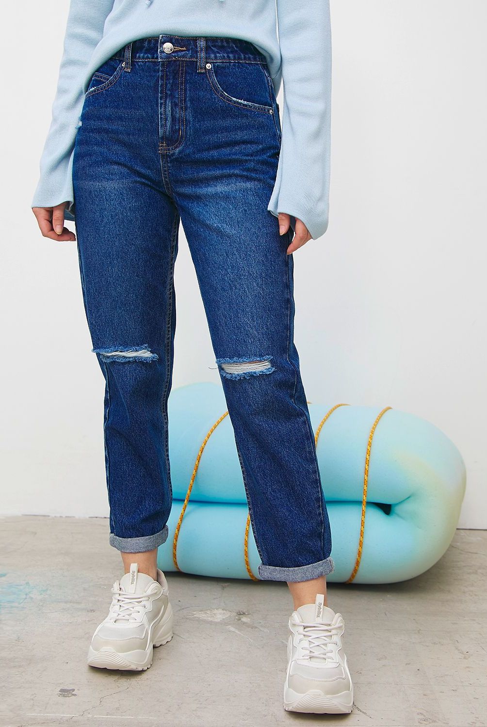 Sybilla Mom Jeans Tiro Alto Rotos Jeans Sybilla Mom Fit Tiro Alto Rotos  Mujer Algodón SYBILLA