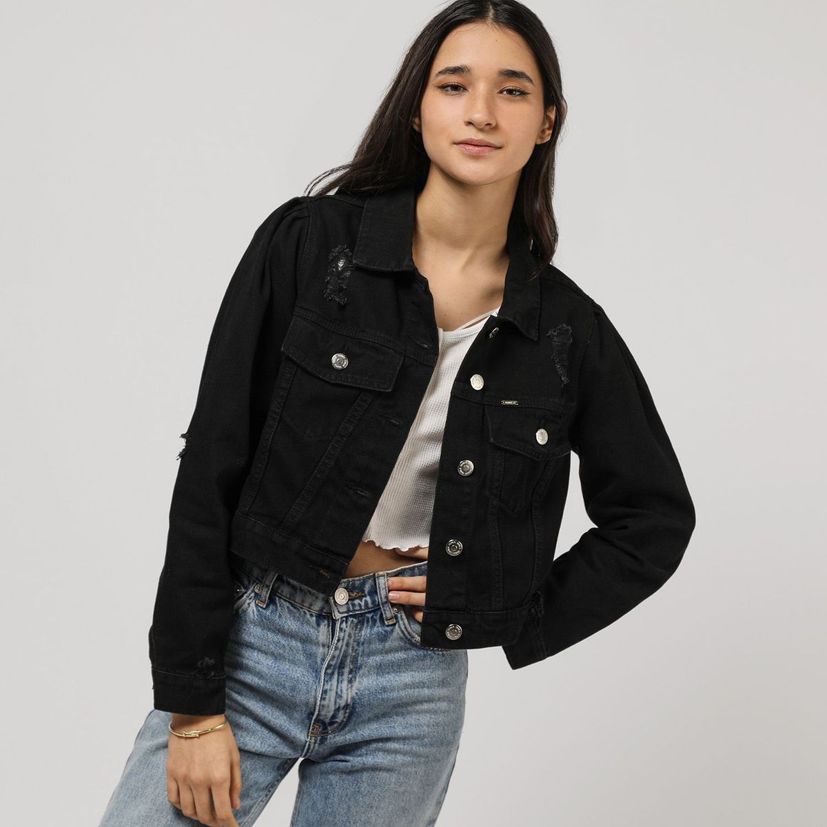 DAHLA - Casaca Jean Negro Mujer Dahla