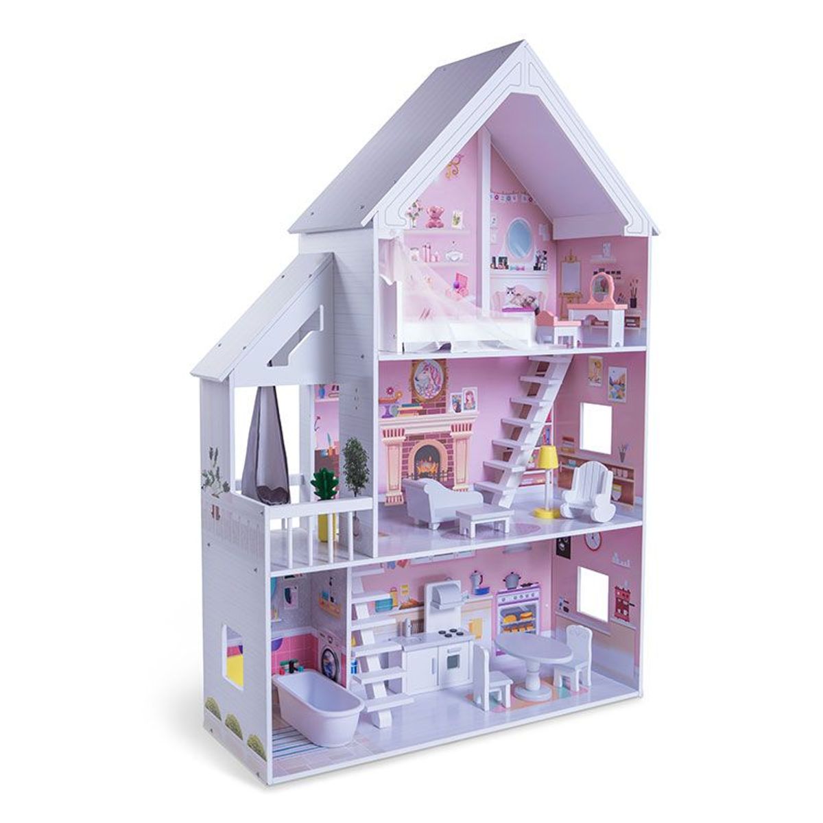 EDUFUN - Casa de Muñecas Blanca de Madera Edufun