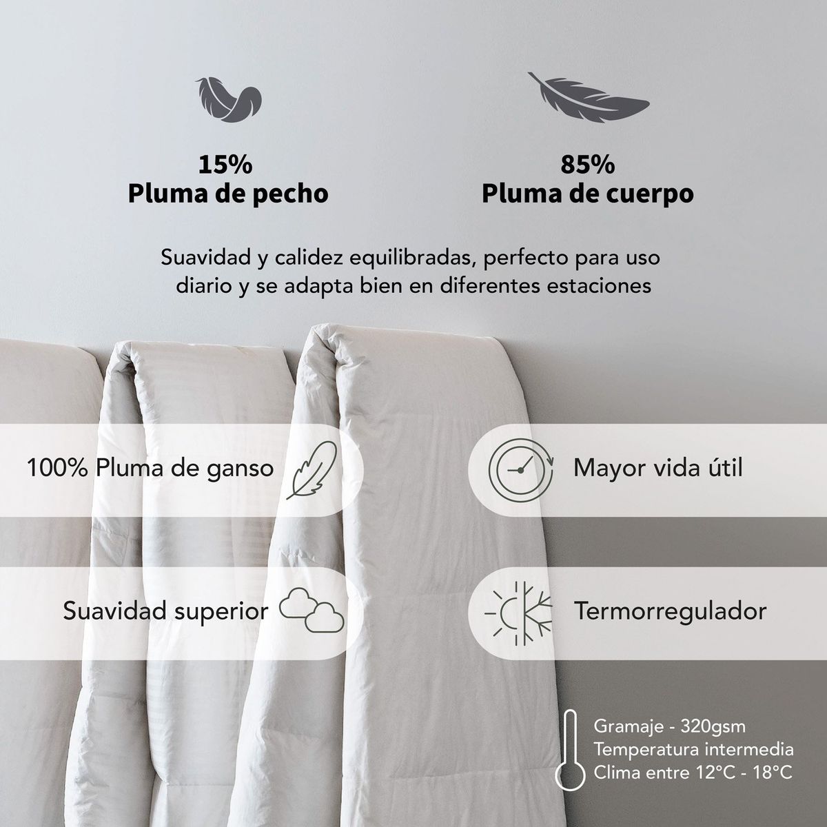 BASEMENT HOME - Edredón Pluma Ganso 15% Pluma Pecho