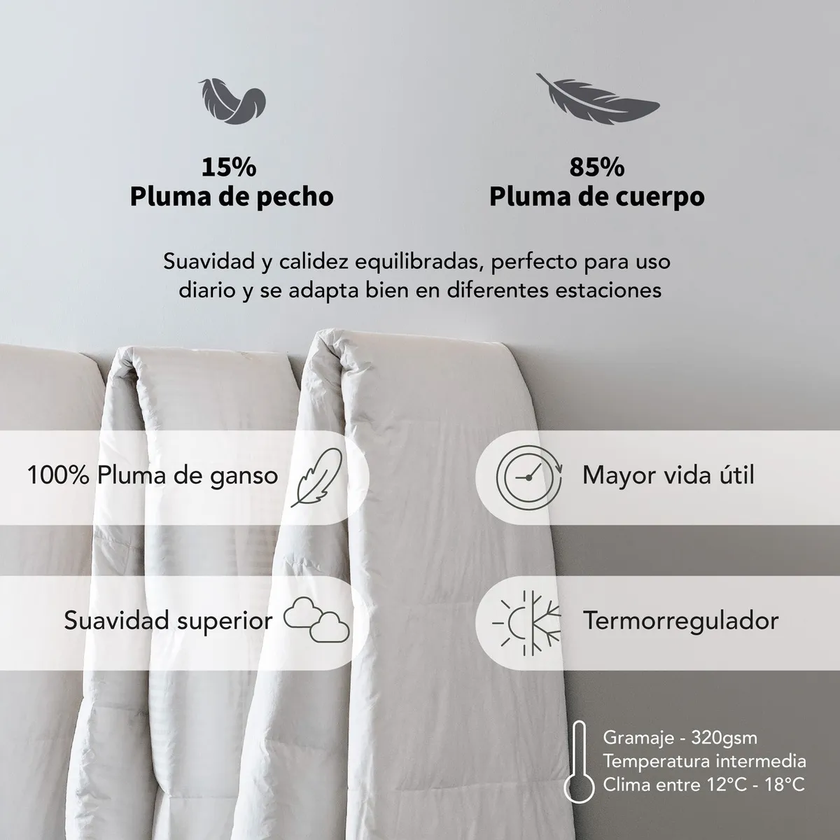 BASEMENT HOME - Edredón Pluma Ganso 15% Pluma Pecho